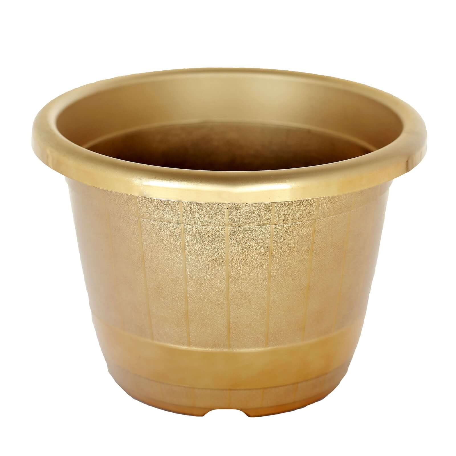 Gold Shiny Finished Rim Large Barrel Planter Pot, Indoor/Outdoor Decorative Flower Pot 14" - Image 15
