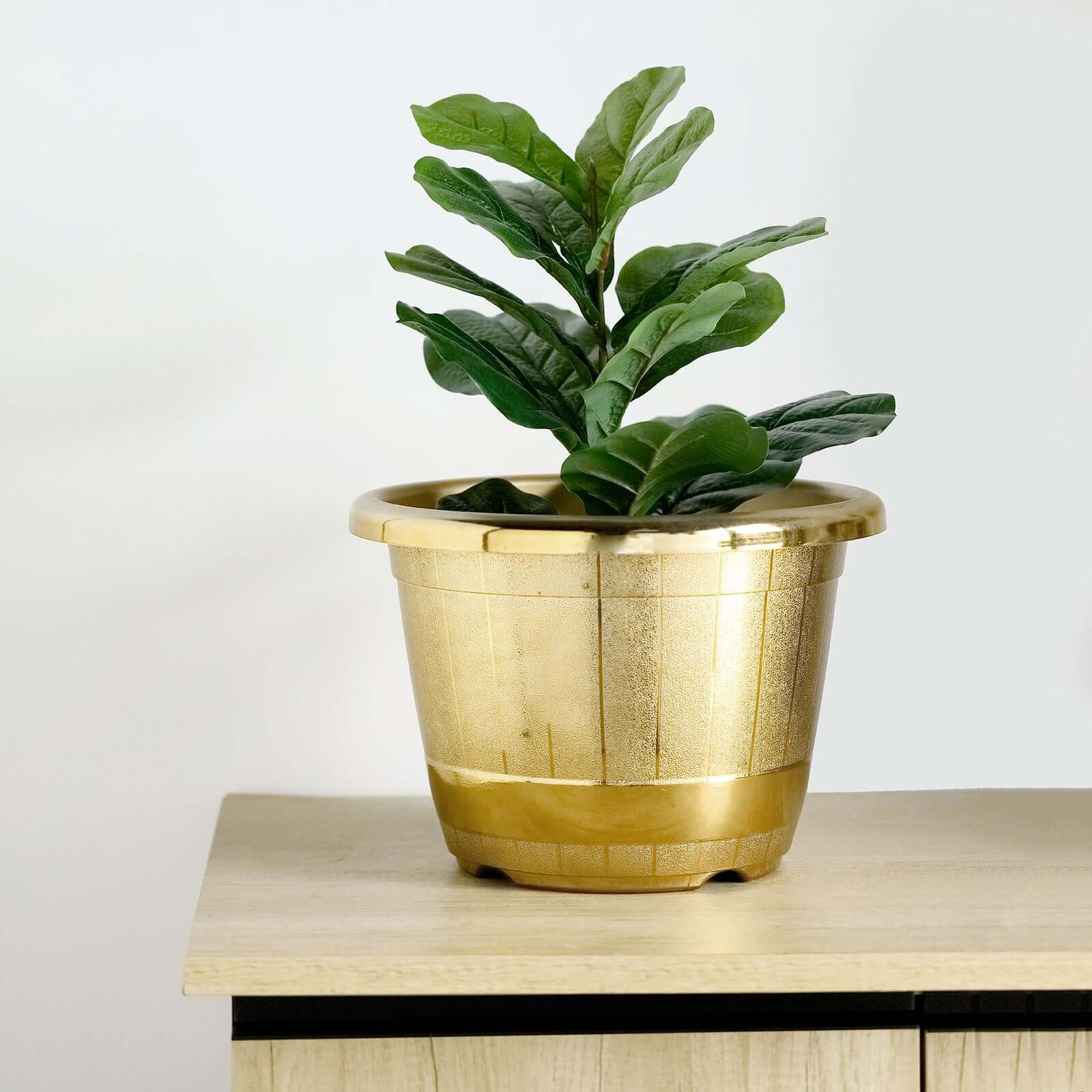 Gold Shiny Finished Rim Large Barrel Planter Pot, Indoor/Outdoor Decorative Flower Pot 14" - Image 2