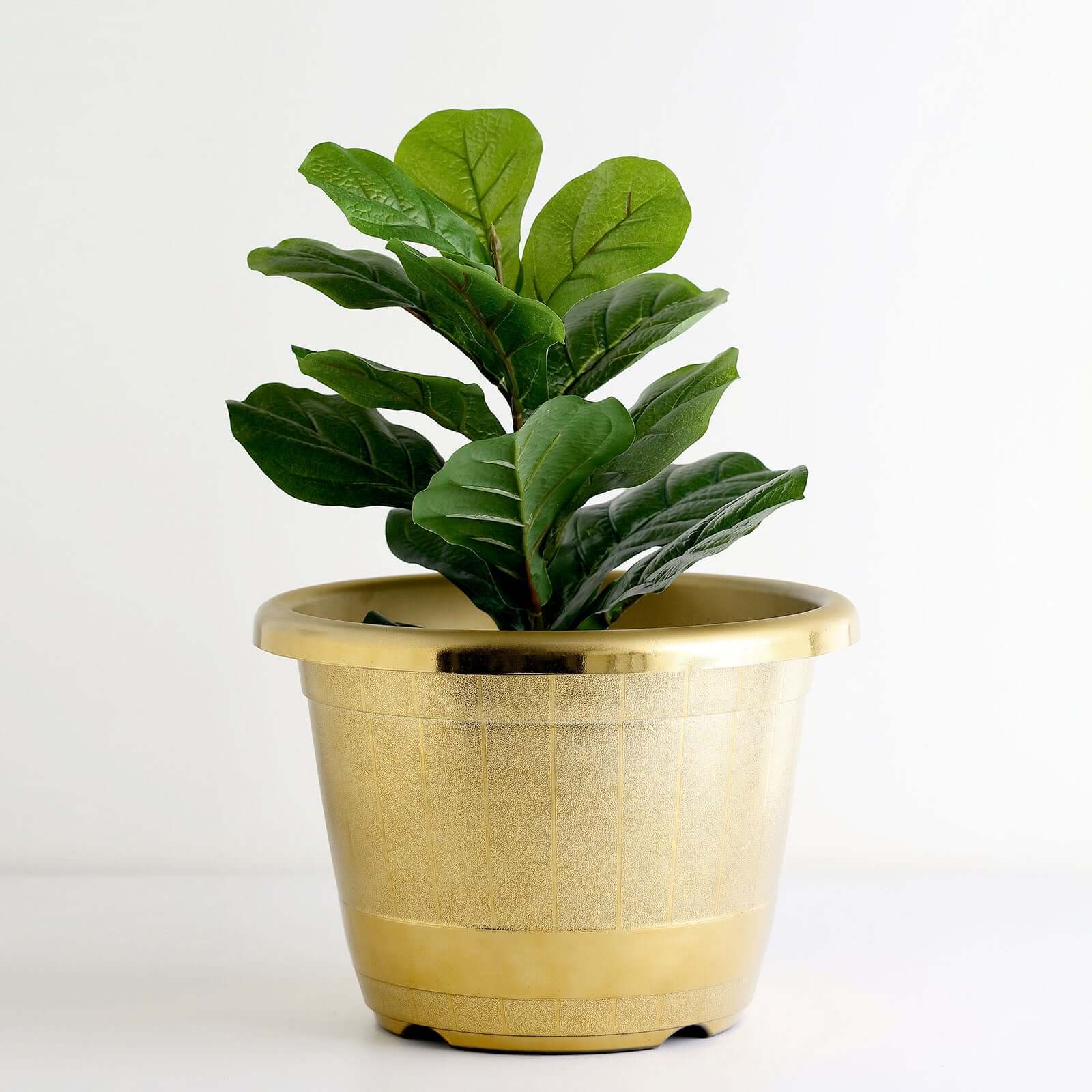 Gold Shiny Finished Rim Large Barrel Planter Pot, Indoor/Outdoor Decorative Flower Pot 14" - Image 8