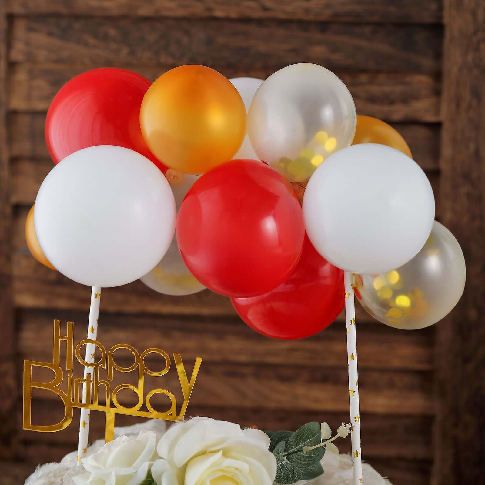 14 Pcs Confetti Balloon Cake Topper Kit Clear, Gold, Red and White - Vibrant Clustered Mini Garland Cake Inserts for DIY Party Decorations - Image 6