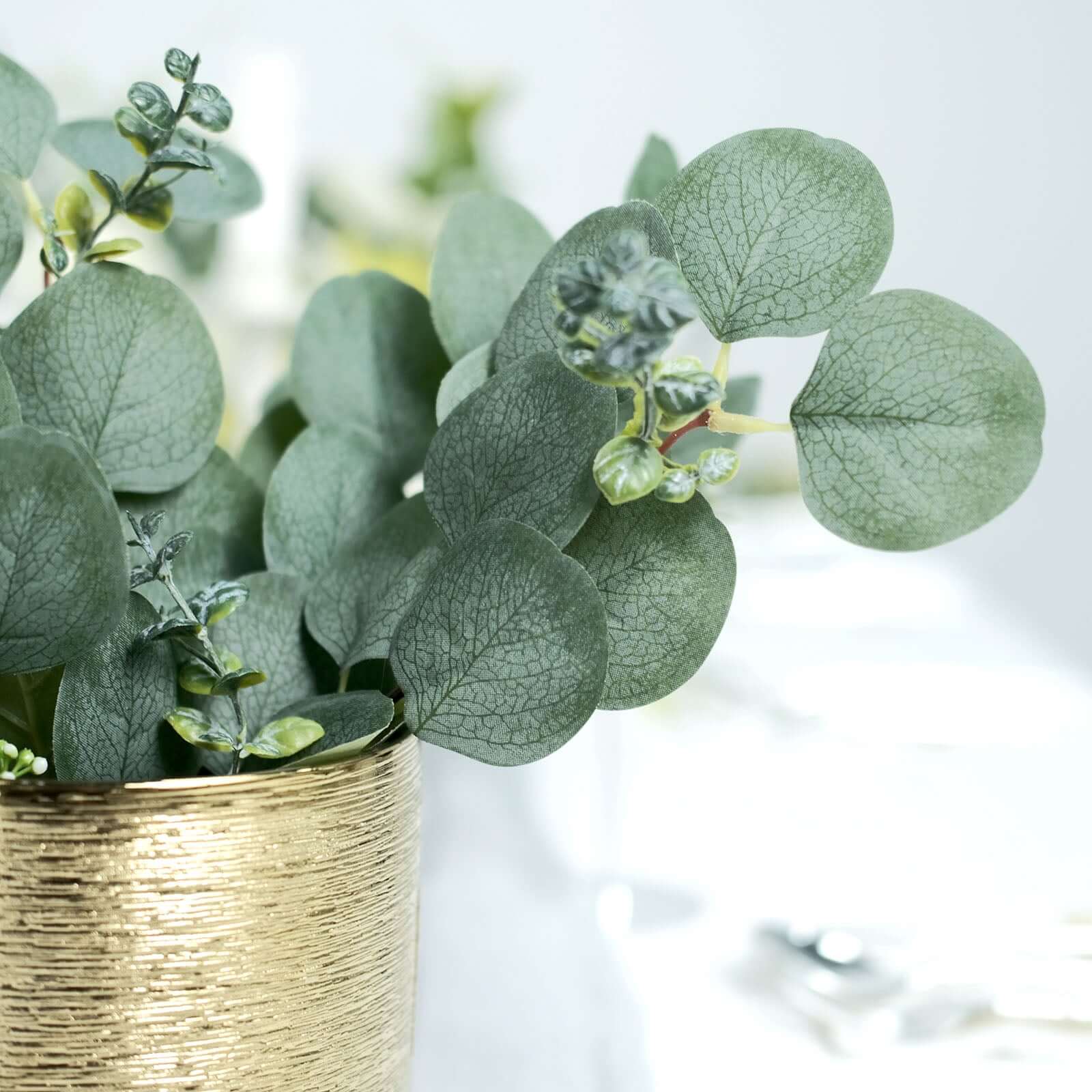 14 Stems Real Touch Artificial Eucalyptus Leaf Flower Bouquet, Faux Silver Dollar Branches, Vase Floral Arrangement 12" - Image 8