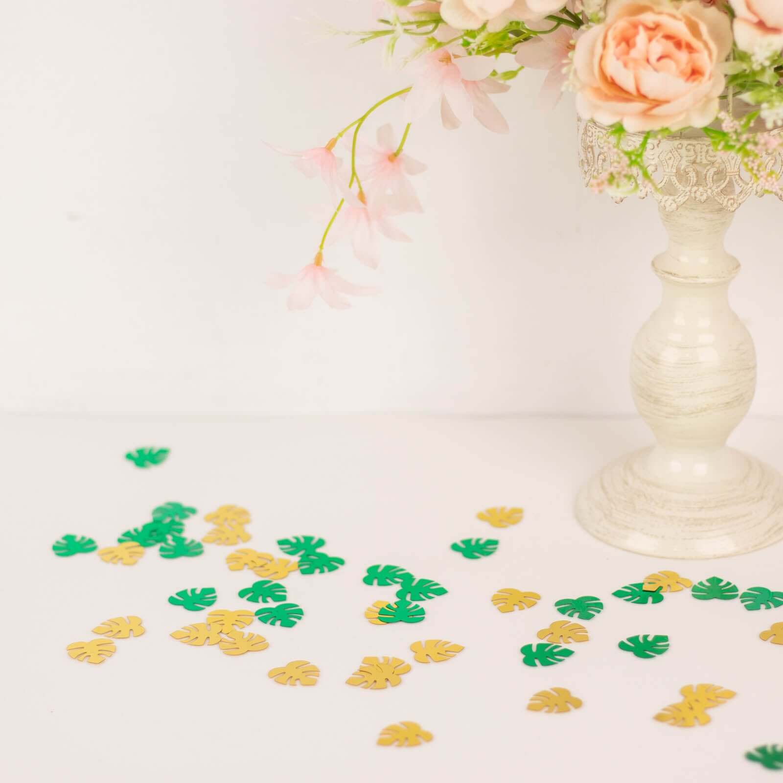 15G Bag Metallic Green and Gold Tropical Palm Leaf Table Confetti, Shiny Monstera Leaves Party Scatters - Vibrant and Eye-Catching Design - Image 10