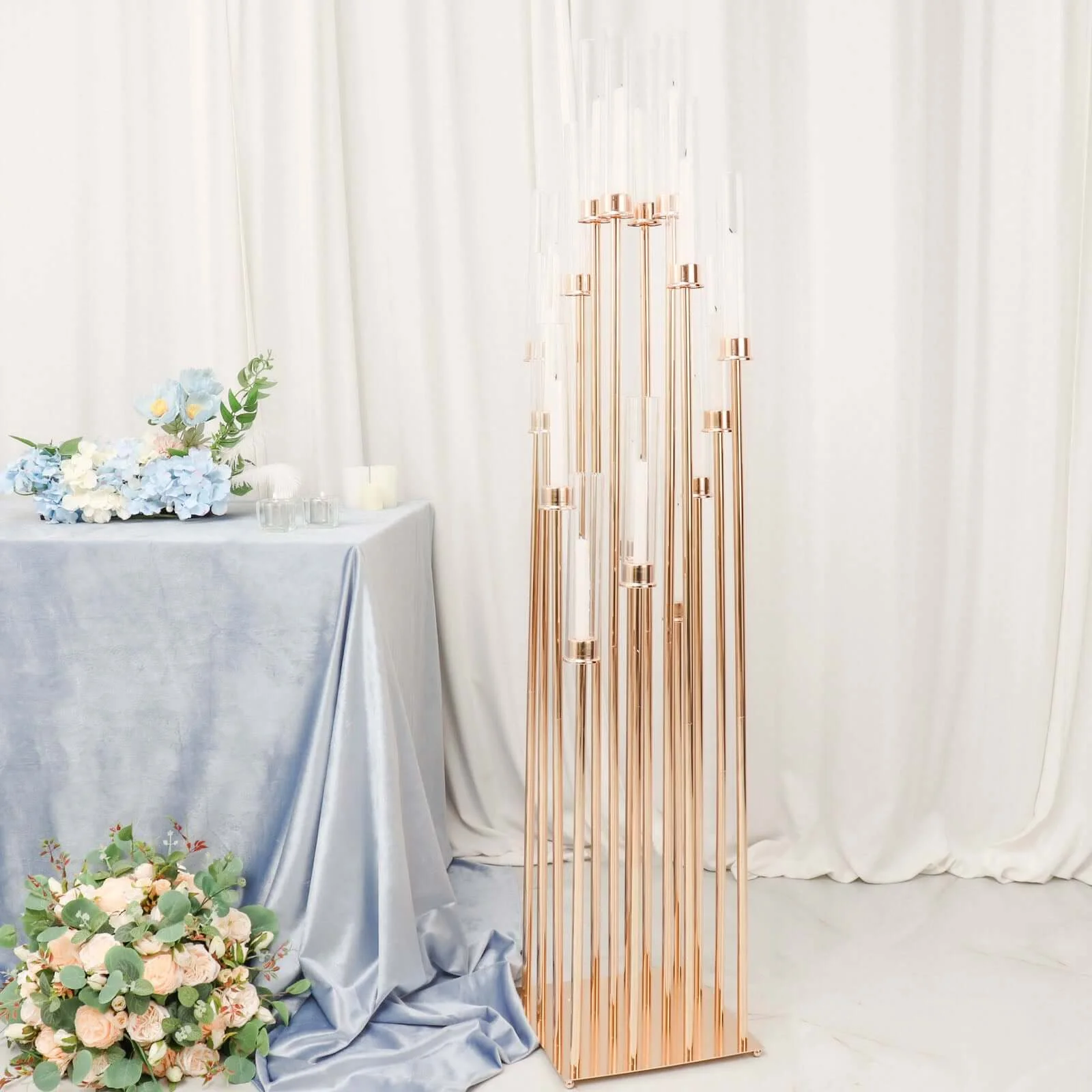 16-Arm Gold Cluster Taper Candle Holder with Clear Glass Shades 78" - Majestic Large Candle Arrangement for Ceremonies - Image 7