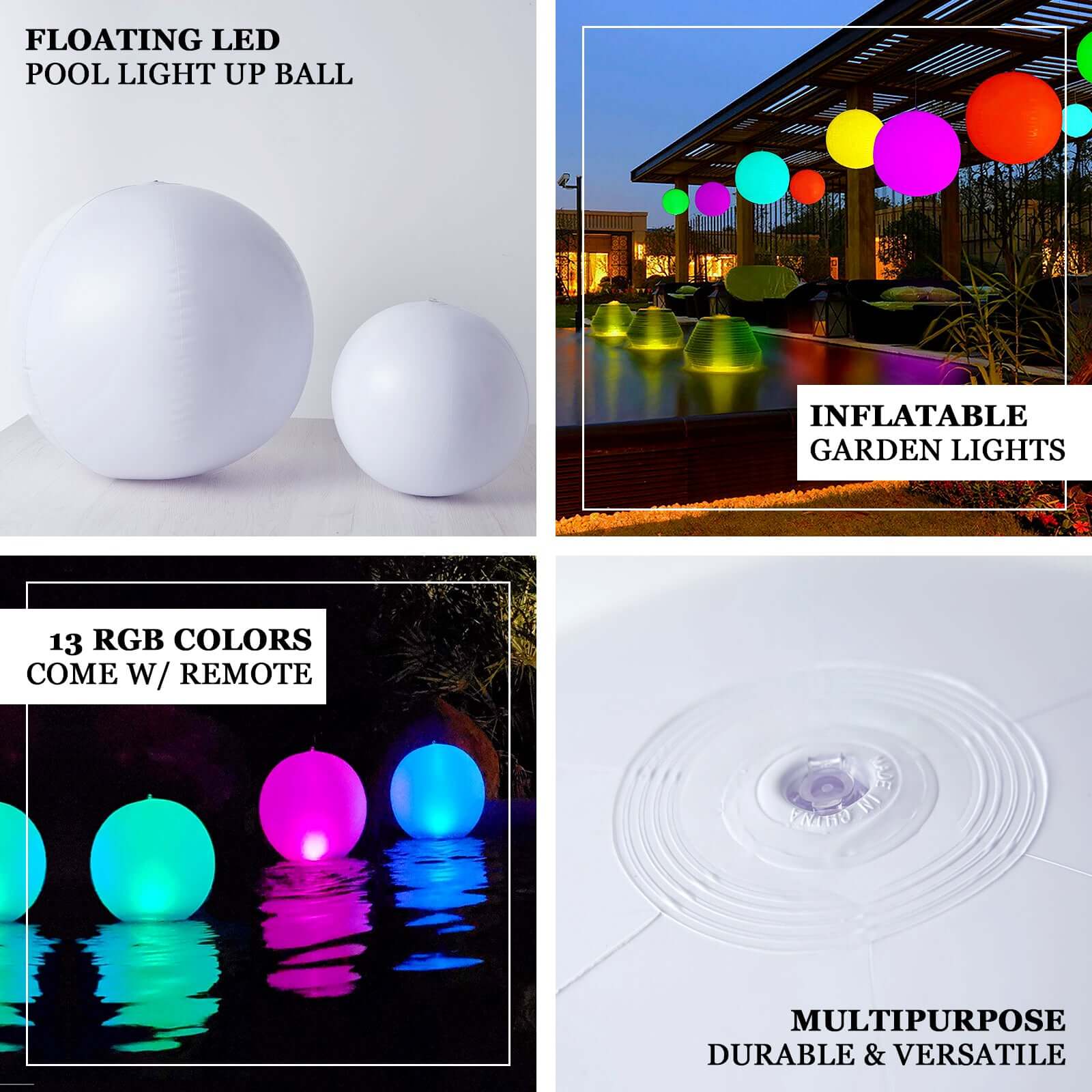 Floating Pool Light Up Glow Ball, Inflatable Outdoor Garden Lights With Remote - 13 RGB Colors and 3 Color Modes 16" - Image 4