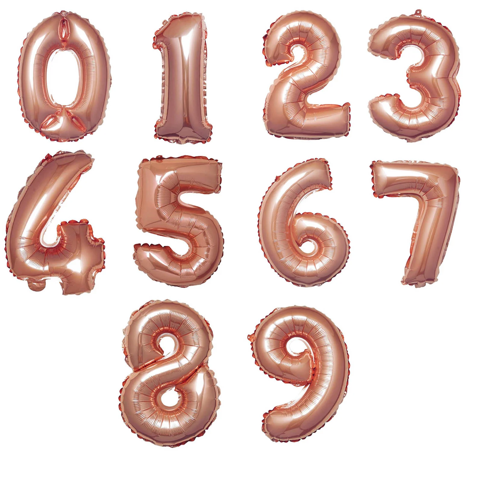 Metallic Rose Gold Mylar Foil 0-9 Number Balloons 13"