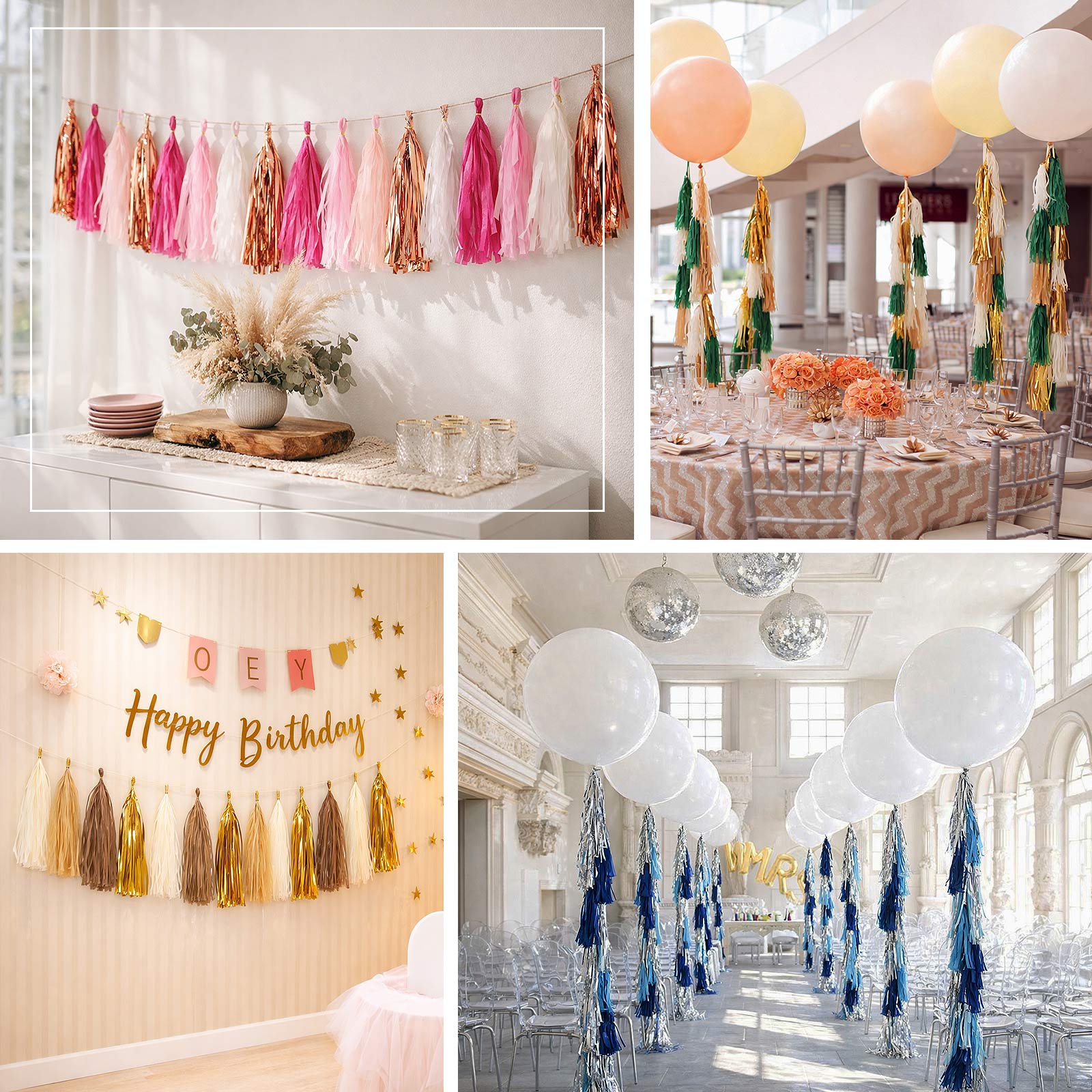 16 Pack Pre-Tied Foil Tassel Garland Party Decoration – Gold & Green Paper Tassels with 10ft Hanging String - Image 5