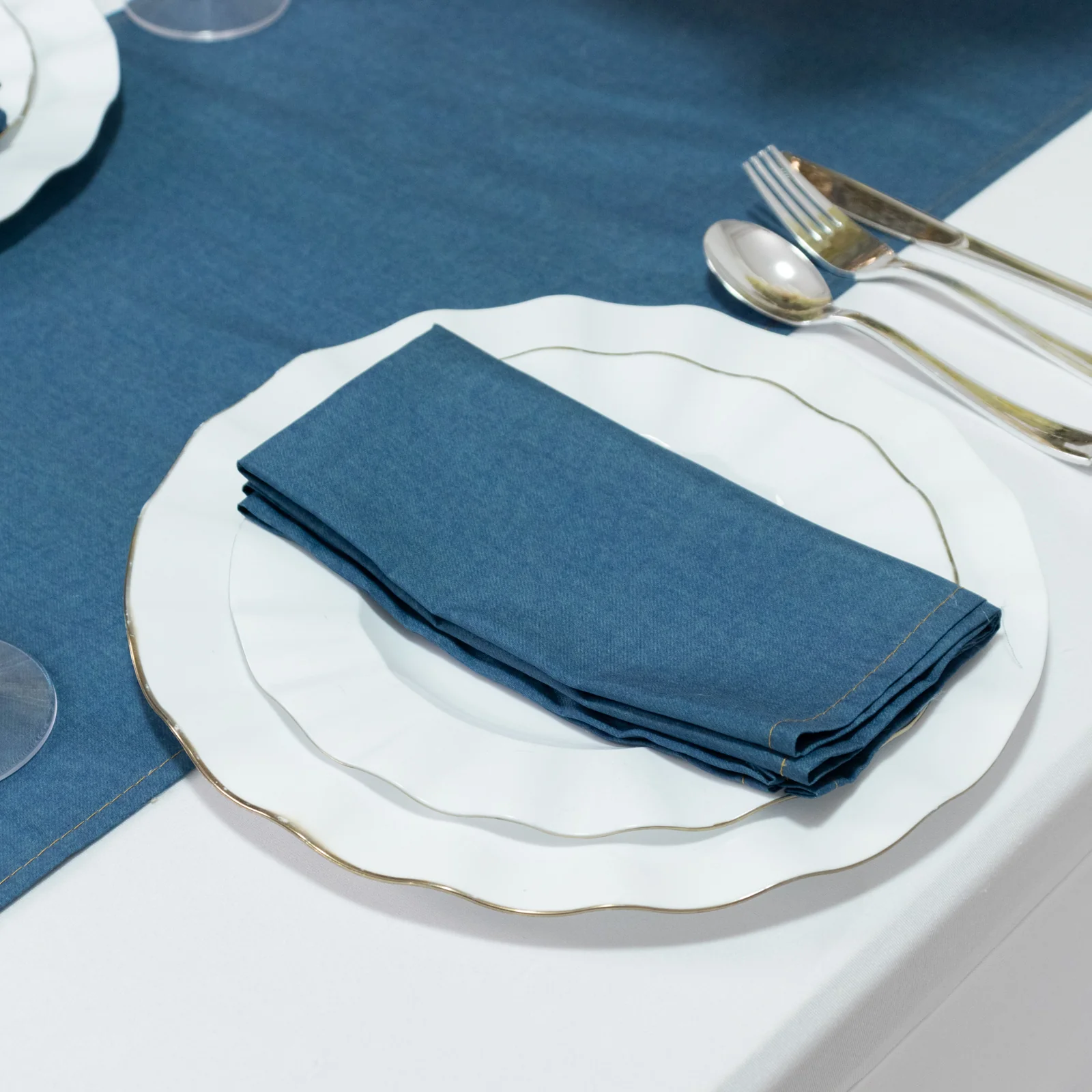 5-Pack Denim Blue Polyester Cloth Napkins 17”x17” with Faux Denim Design, Wrinkle & Stain Resistant for Events - Image 3