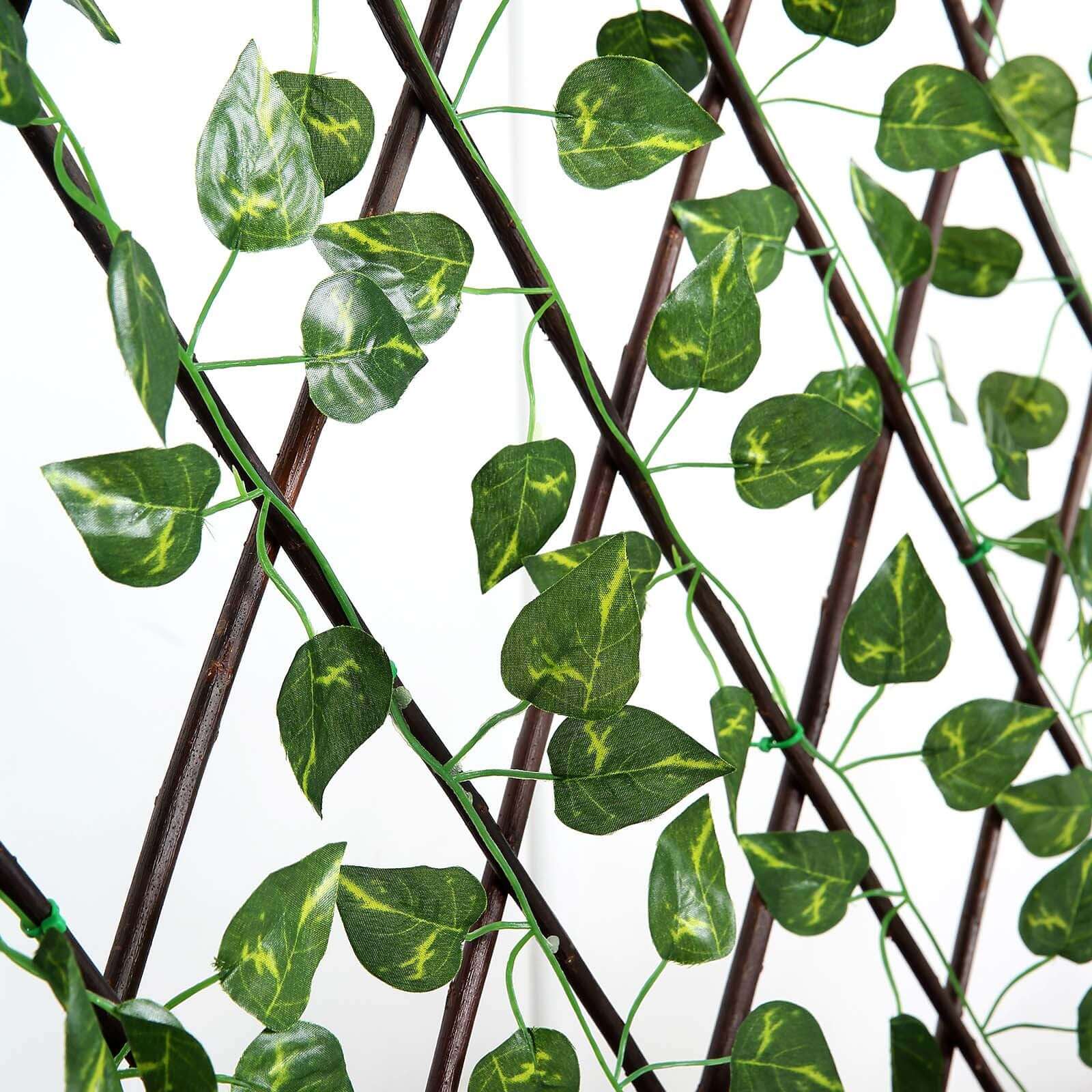Expandable Wooden Lattice Fence With Artificial Ivy Leaf Trellis Vines, Accordion Backdrop Fencing 17"x95" - Image 2