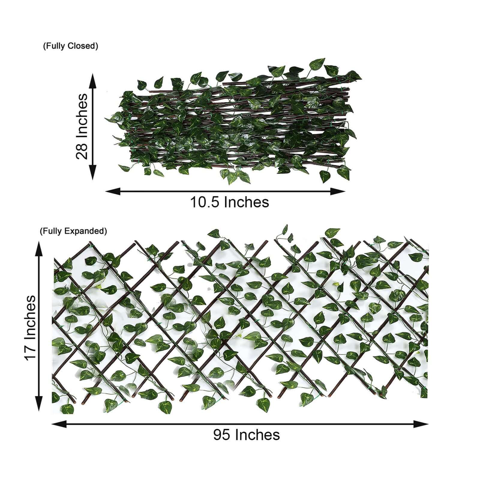 Expandable Wooden Lattice Fence With Artificial Ivy Leaf Trellis Vines, Accordion Backdrop Fencing 17"x95" - Image 3