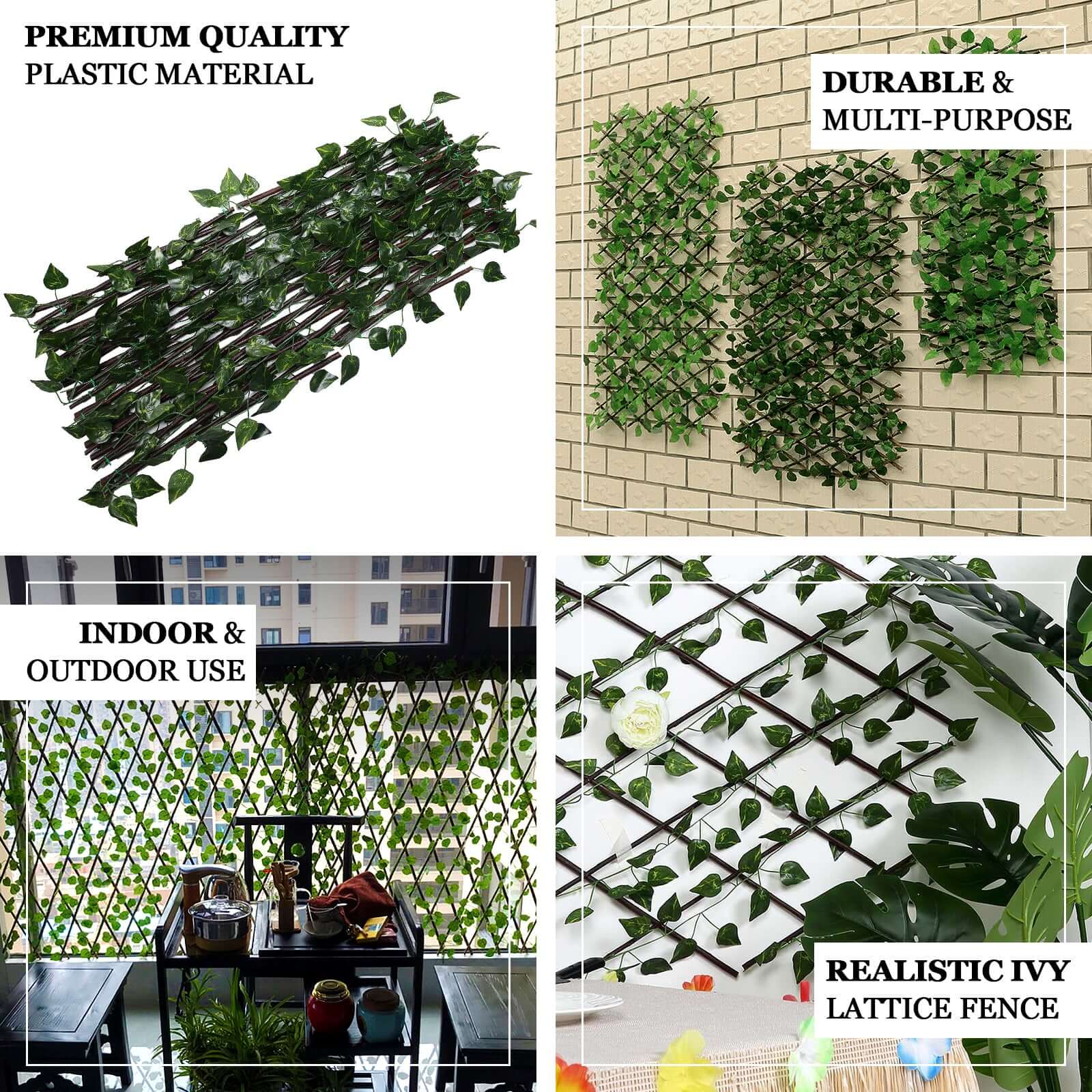 Expandable Wooden Lattice Fence With Artificial Ivy Leaf Trellis Vines, Accordion Backdrop Fencing 17"x95" - Image 4