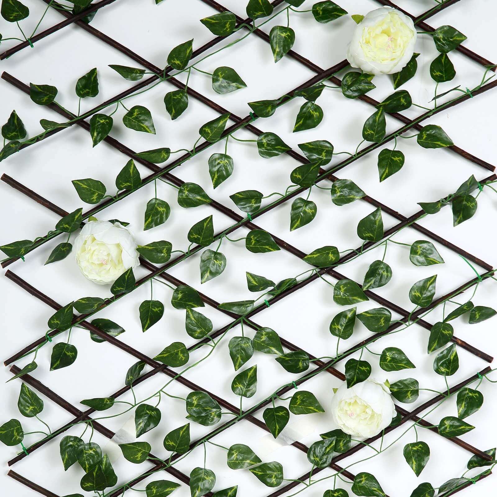 Expandable Wooden Lattice Fence With Artificial Ivy Leaf Trellis Vines, Accordion Backdrop Fencing 17"x95" - Image 8