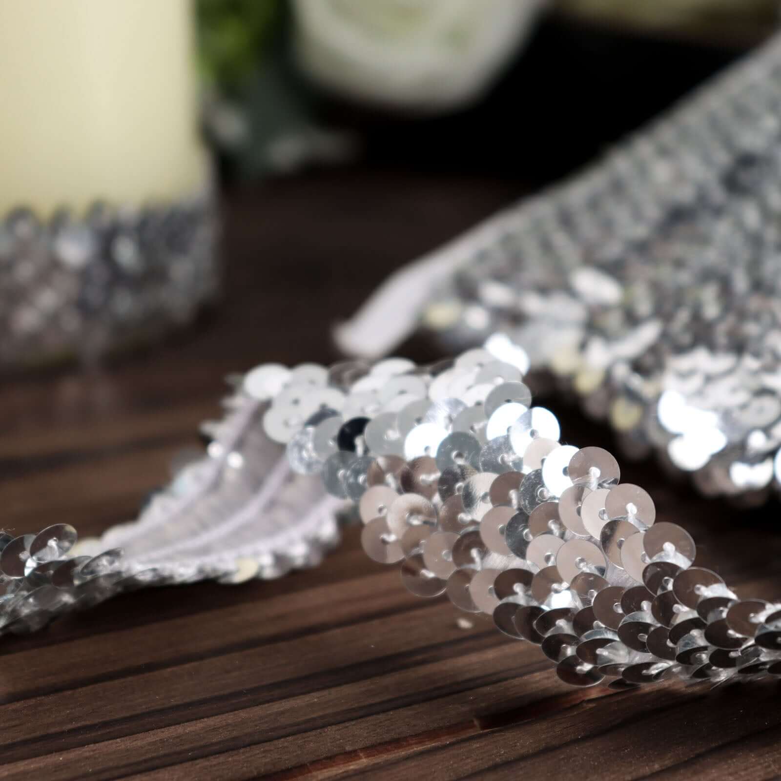 Metallic Silver Sequin Stretch Fabric Ribbon, Elastic Lace Trim, Shiny Glitter Craft Fabric 1"x10 Yards - Image 11
