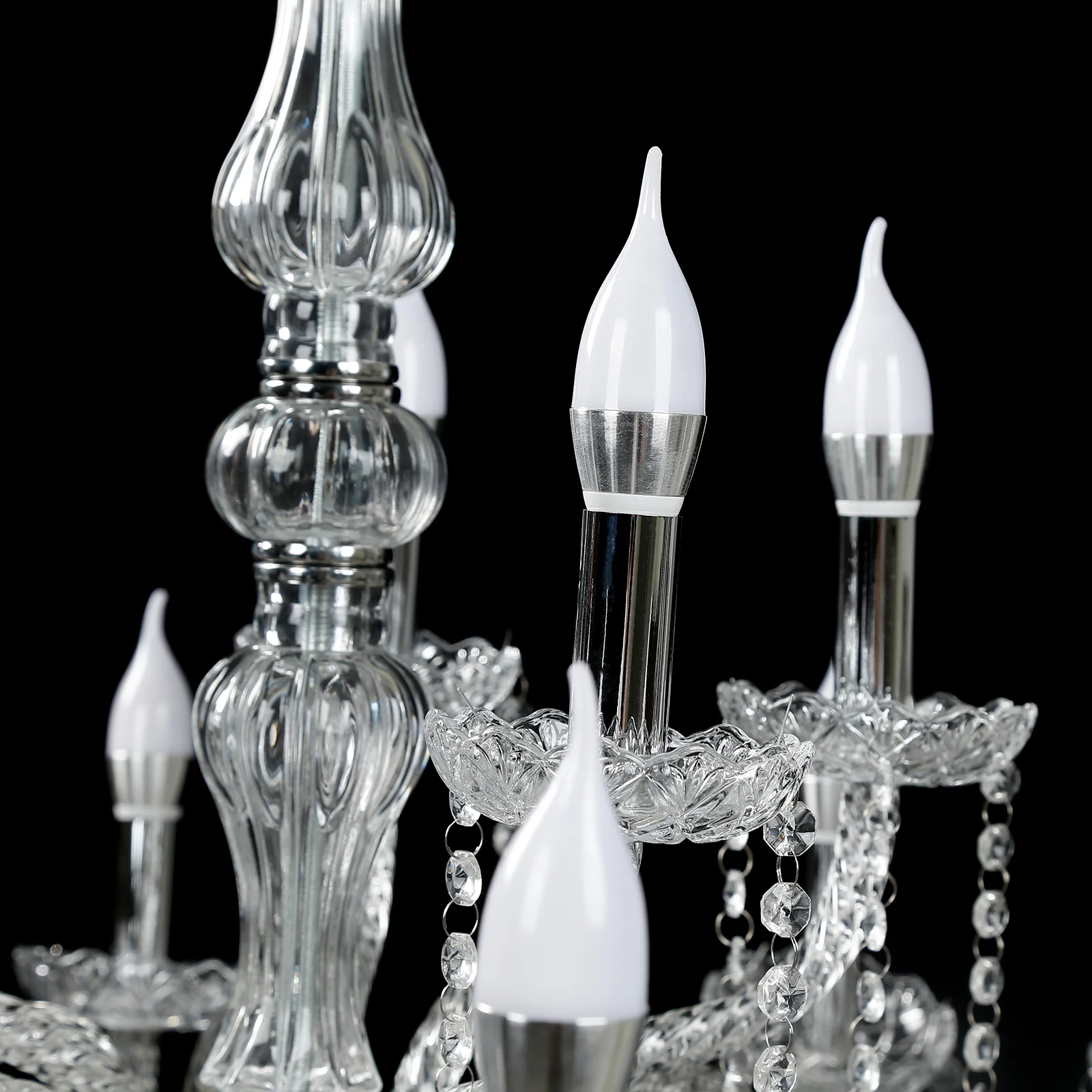 Crystal Chandelier with 10 LED Candle Bulbs – Silver 2-Tier Acrylic Ceiling Light Fixture with Decorative Upper Crystals for Dining Room or Entryway – 2.5ft - Image 7