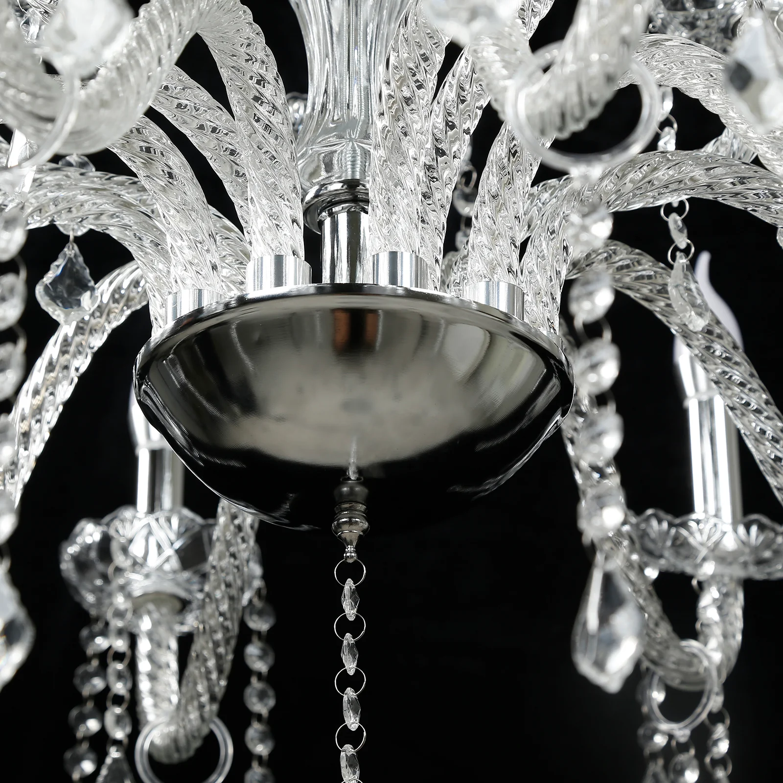 Crystal Chandelier with 10 LED Candle Bulbs – Silver 2-Tier Acrylic Ceiling Light Fixture with Decorative Upper Crystals for Dining Room or Entryway – 2.5ft - Image 8