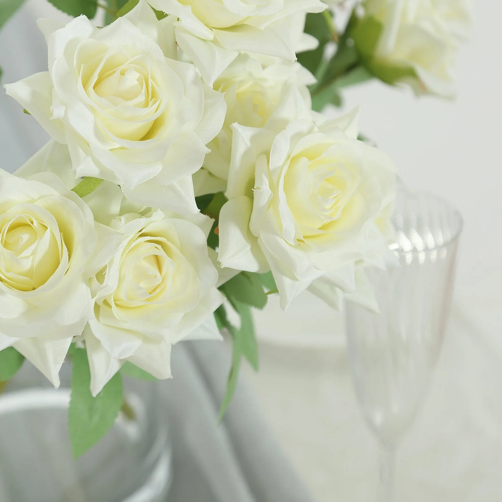2 Bouquets Ivory Real Touch Artificial Silk Rose Flower Bushes 17" - Image 2
