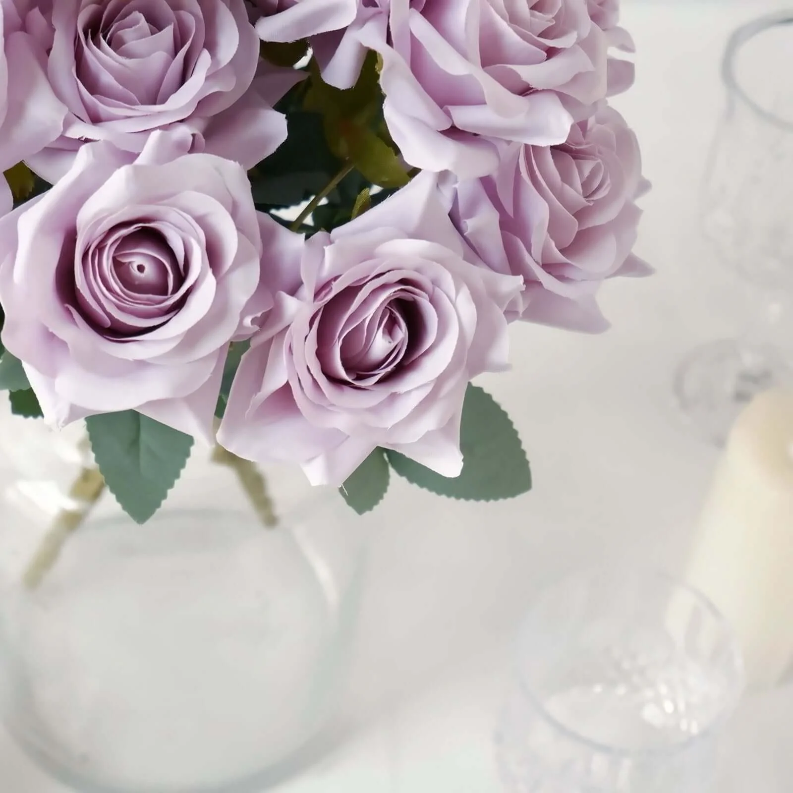 2 Bouquets Lavender Lilac Real Touch Artificial Silk Rose Flower Bushes 17" - Image 2