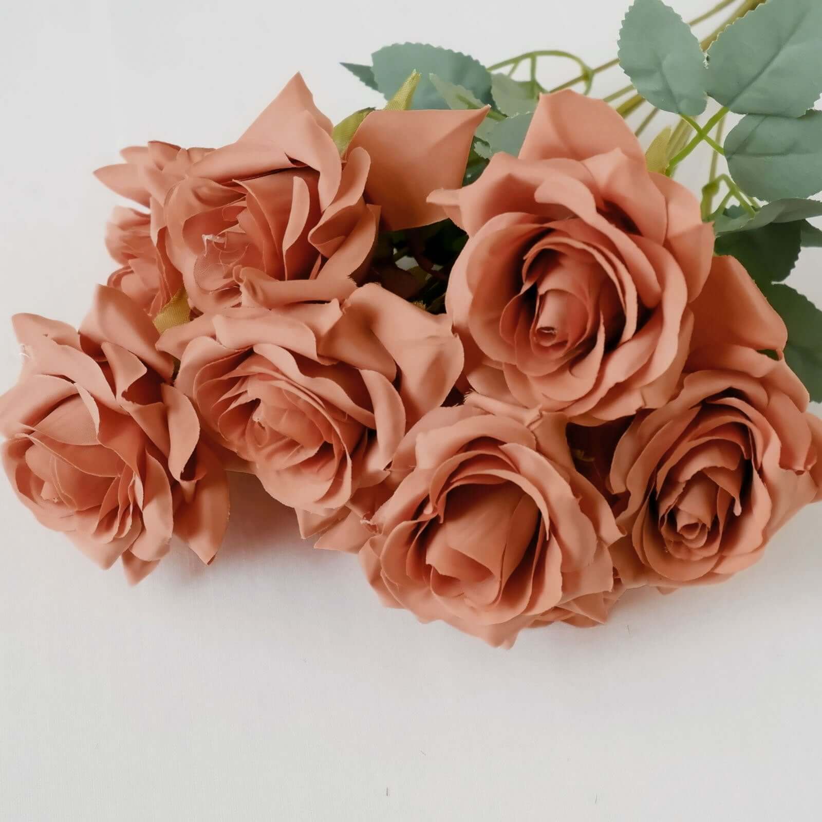 2 Bouquets Terracotta (Rust) Real Touch Artificial Silk Rose Flower Bushes 17" - Image 8