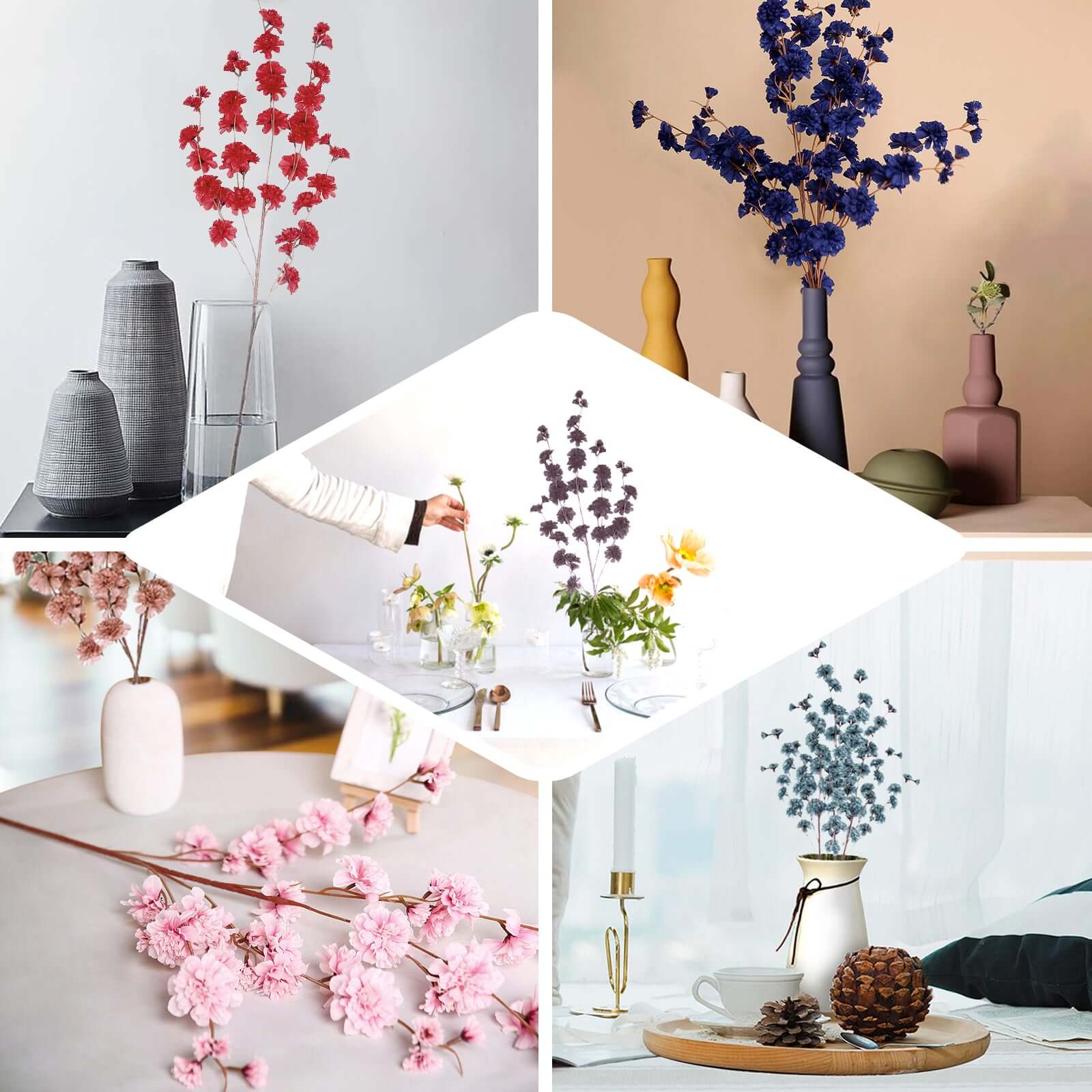 2 Branches Burgundy Artificial Silk Carnation Flower Stems 42" Tall - Image 5