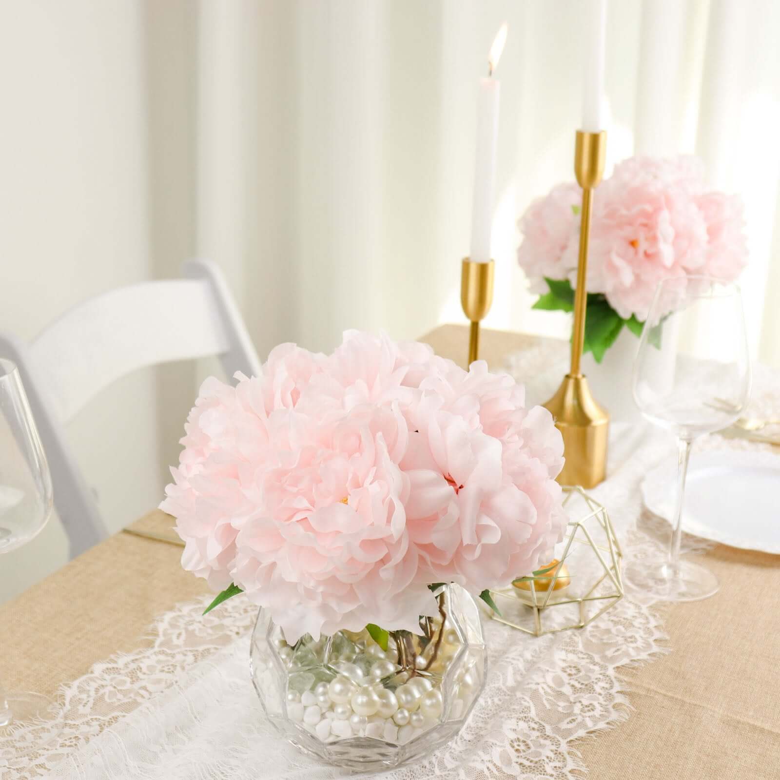 2 Bushes Blush Artificial Silk Peony Flower Bouquets, Real Touch Peonies Spray 17" - Image 14