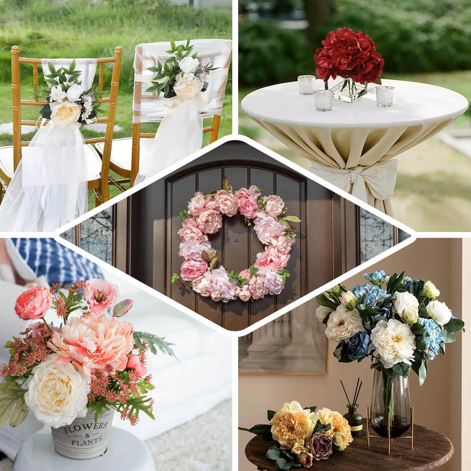 2 Bushes Blush Artificial Silk Peony Flower Bouquets, Real Touch Peonies Spray 17" - Image 5