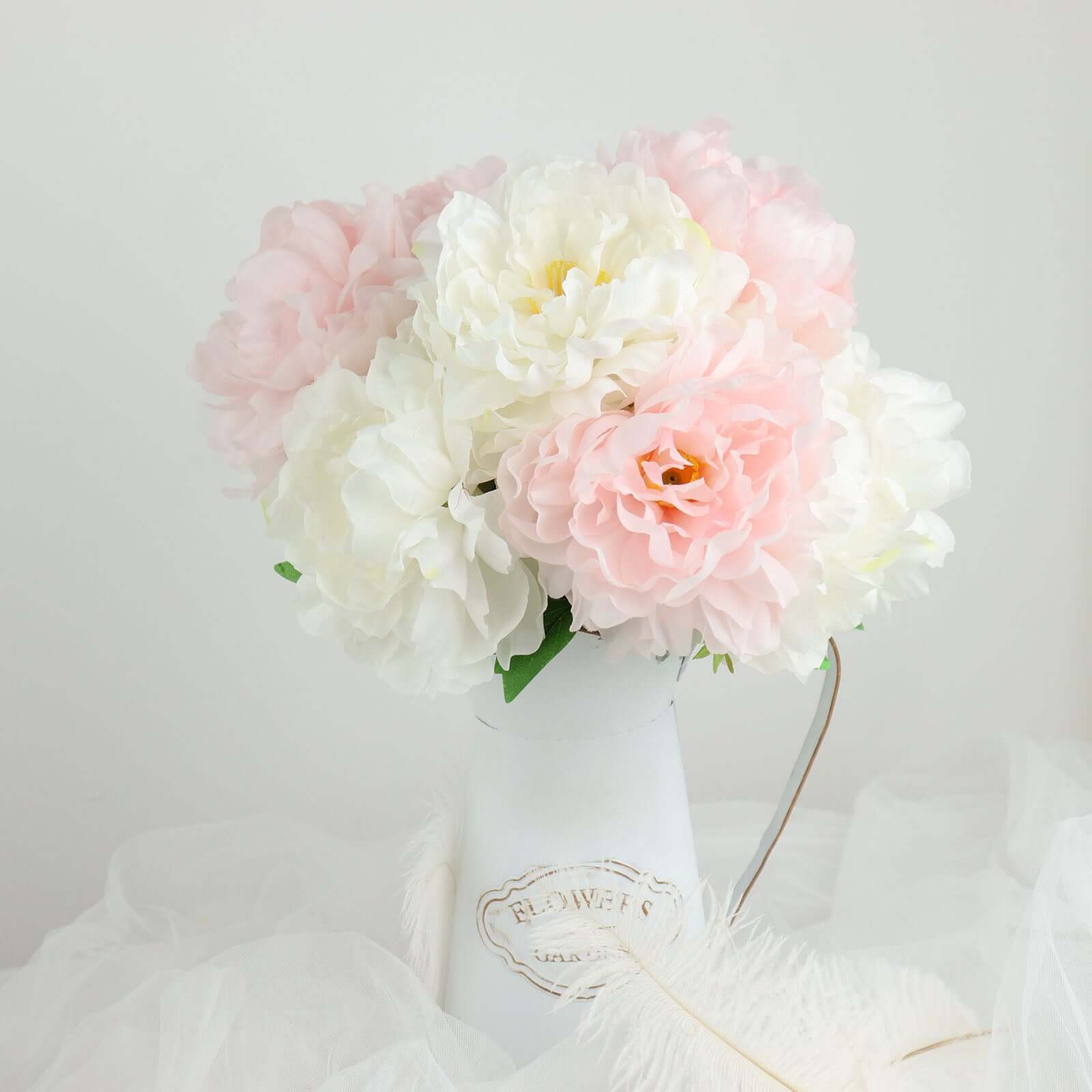 2 Bushes Blush Artificial Silk Peony Flower Bouquets, Real Touch Peonies Spray 17" - Image 8