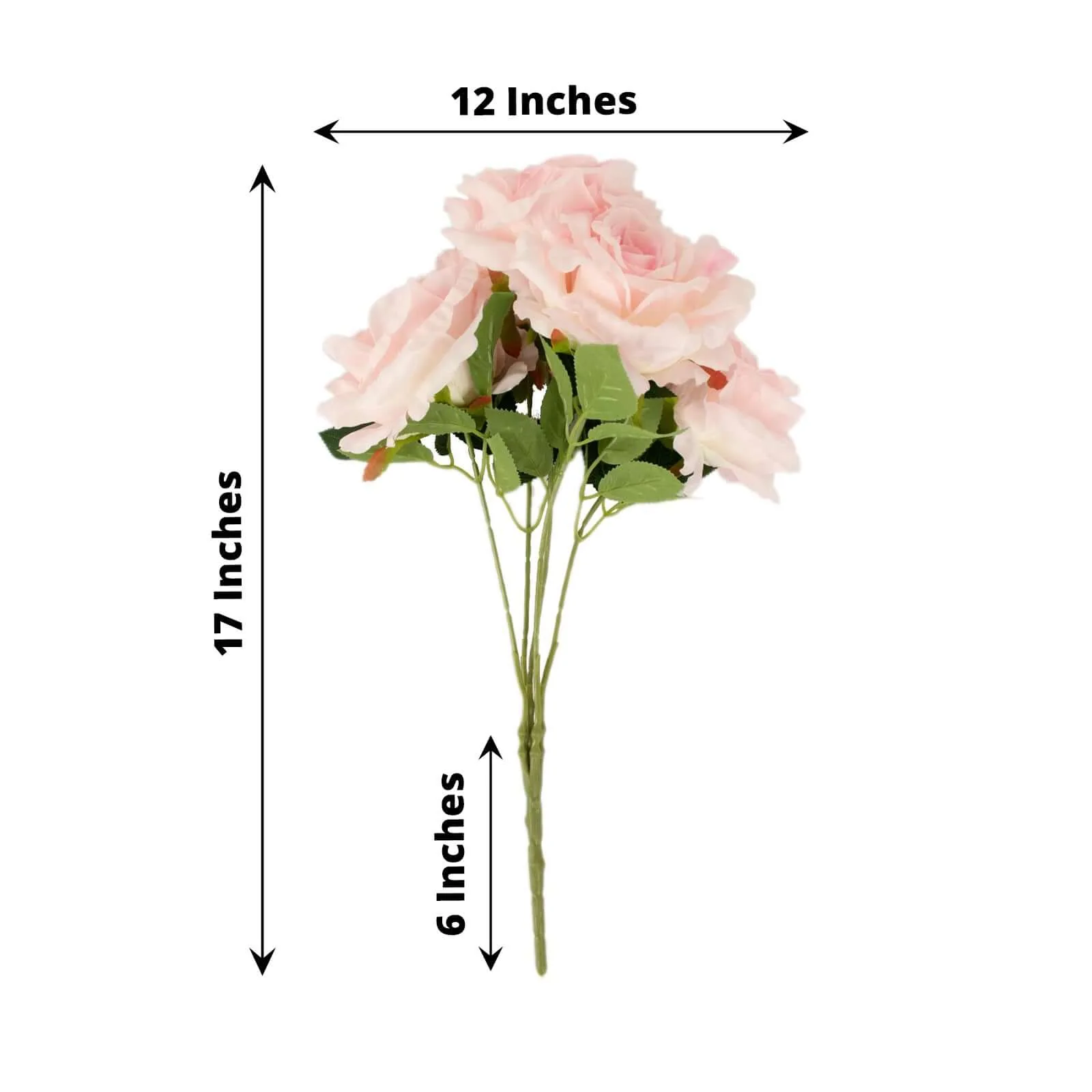 2 Bushes Blush Premium Silk Jumbo Rose Flower Bouquet, High Quality Artificial Wedding Floral Arrangements 17" - Image 3