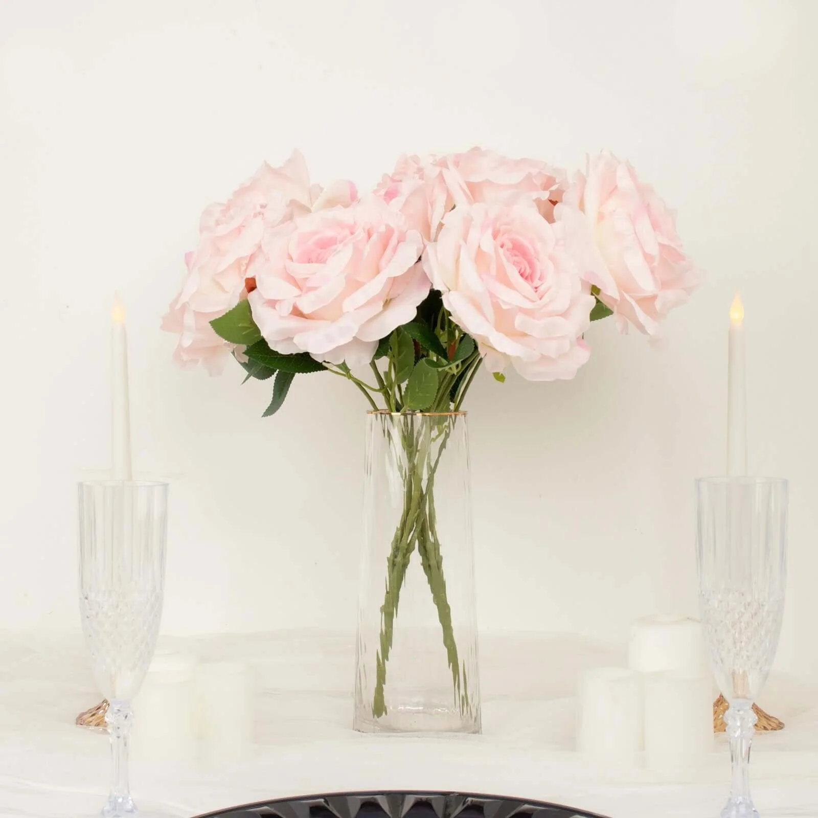 2 Bushes Blush Premium Silk Jumbo Rose Flower Bouquet, High Quality Artificial Wedding Floral Arrangements 17" - Image 7