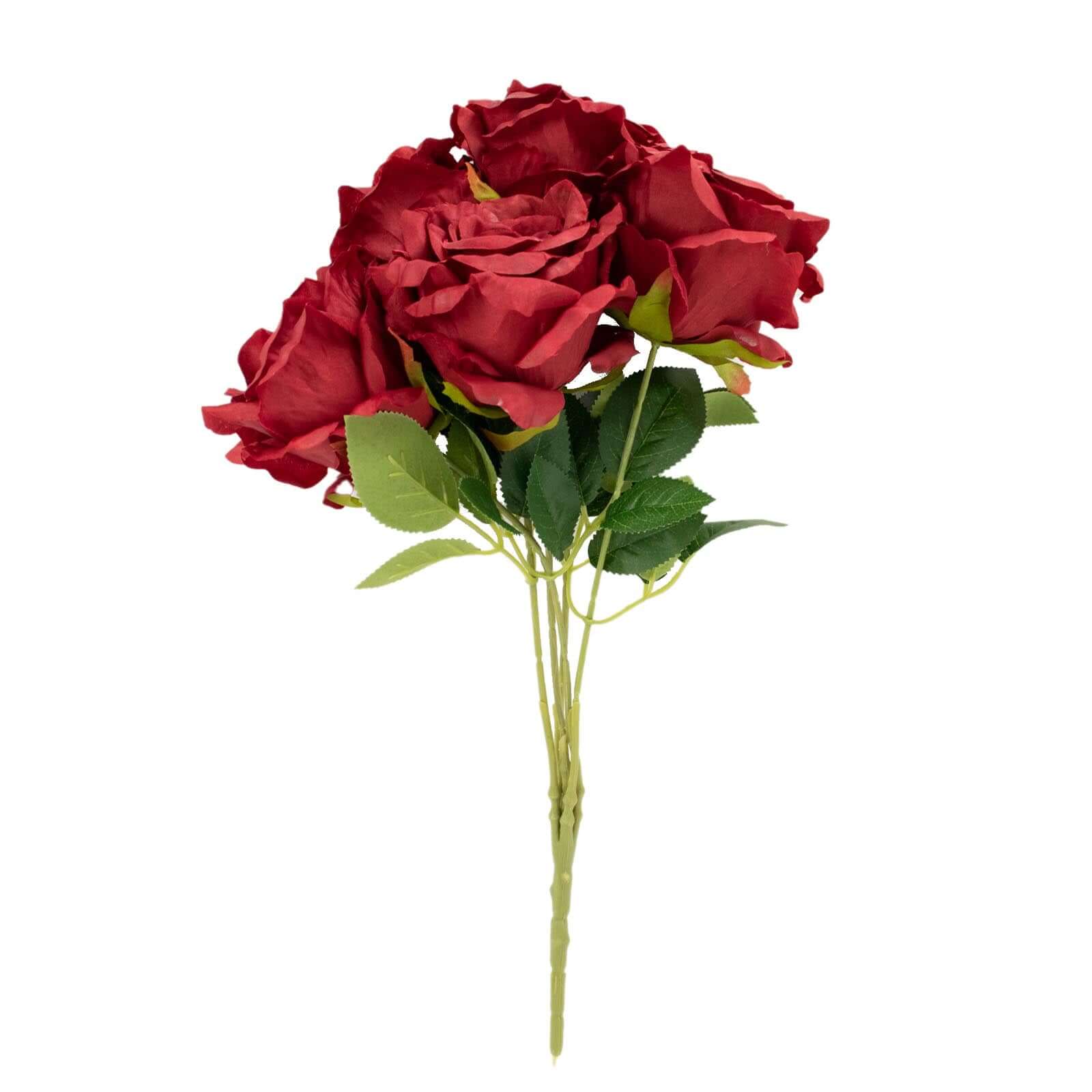 2 Bushes Burgundy Premium Silk Jumbo Rose Flower Bouquet, High Quality Artificial Wedding Floral Arrangements 17" - Image 6