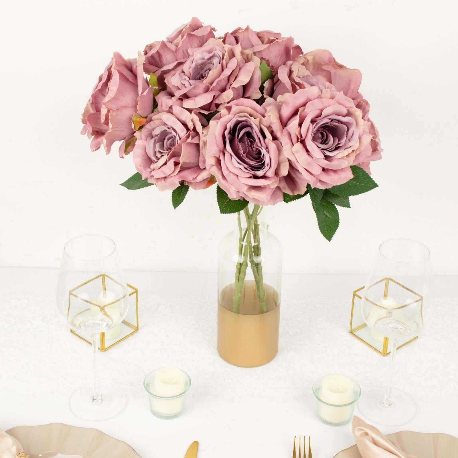 2 Bushes Dusty Rose Premium Silk Jumbo Rose Flower Bouquet, High Quality Artificial Wedding Floral Arrangements 17" - Image 10