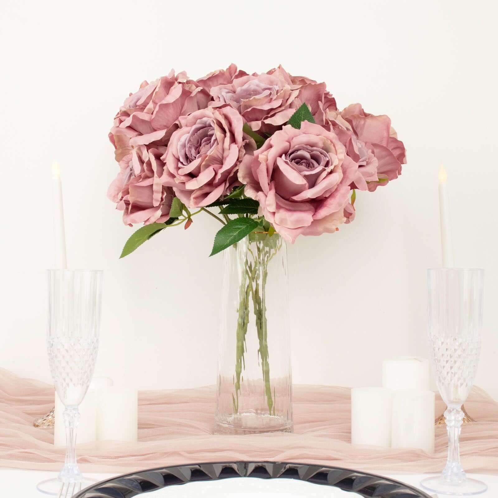 2 Bushes Dusty Rose Premium Silk Jumbo Rose Flower Bouquet, High Quality Artificial Wedding Floral Arrangements 17" - Image 8