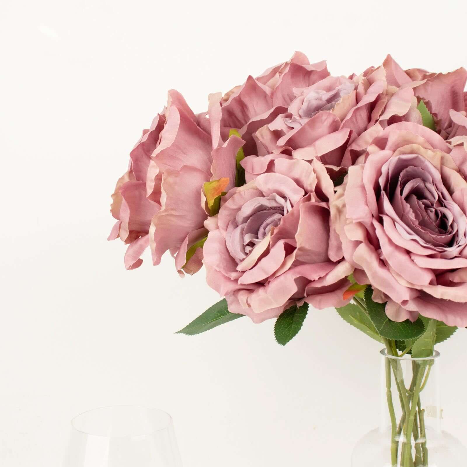 2 Bushes Dusty Rose Premium Silk Jumbo Rose Flower Bouquet, High Quality Artificial Wedding Floral Arrangements 17" - Image 9