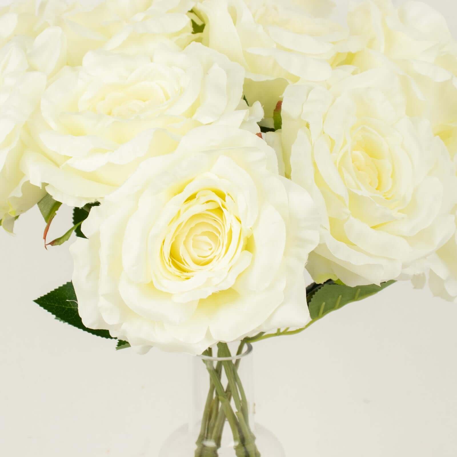 2 Bushes Ivory Premium Silk Jumbo Rose Flower Bouquet, High Quality Artificial Wedding Floral Arrangements 17" - Image 2