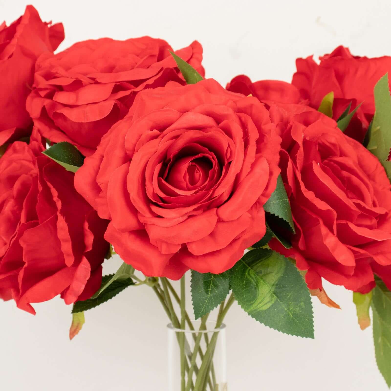 2 Bushes Red Premium Silk Jumbo Rose Flower Bouquet, High Quality Artificial Wedding Floral Arrangements 17" - Image 2