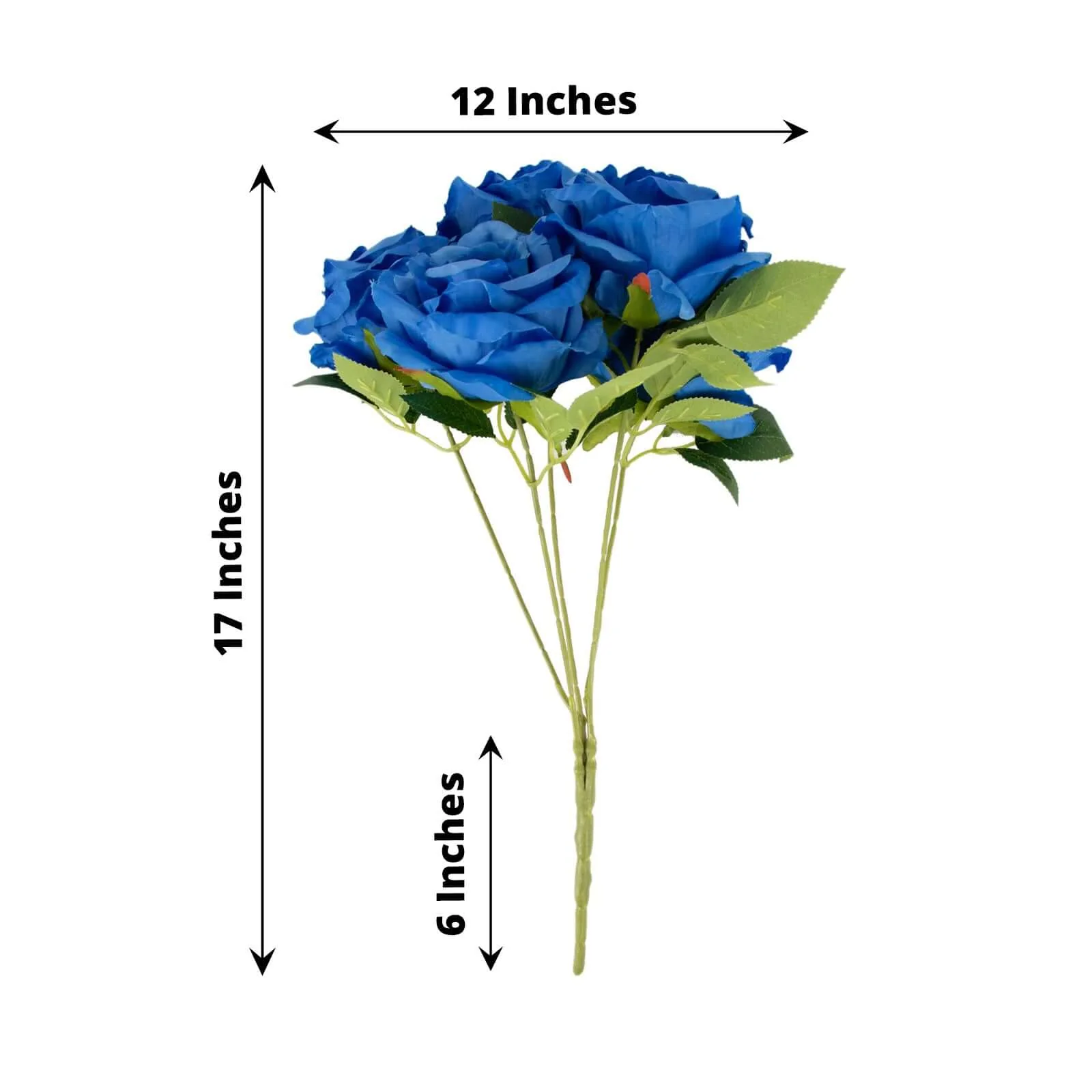 2 Bushes Royal Blue Premium Silk Jumbo Rose Flower Bouquet, High Quality Artificial Wedding Floral Arrangements 17" - Image 3