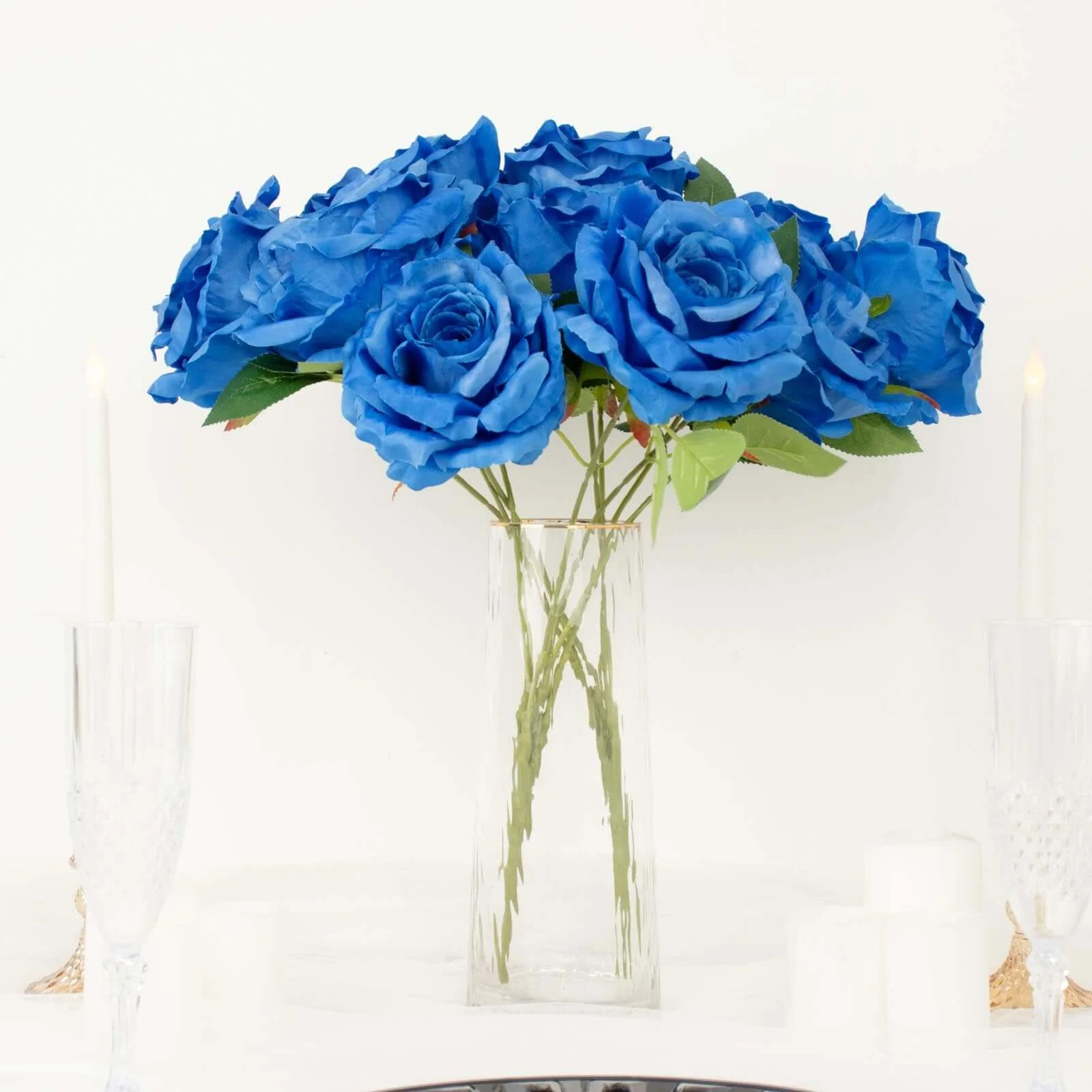 2 Bushes Royal Blue Premium Silk Jumbo Rose Flower Bouquet, High Quality Artificial Wedding Floral Arrangements 17" - Image 8