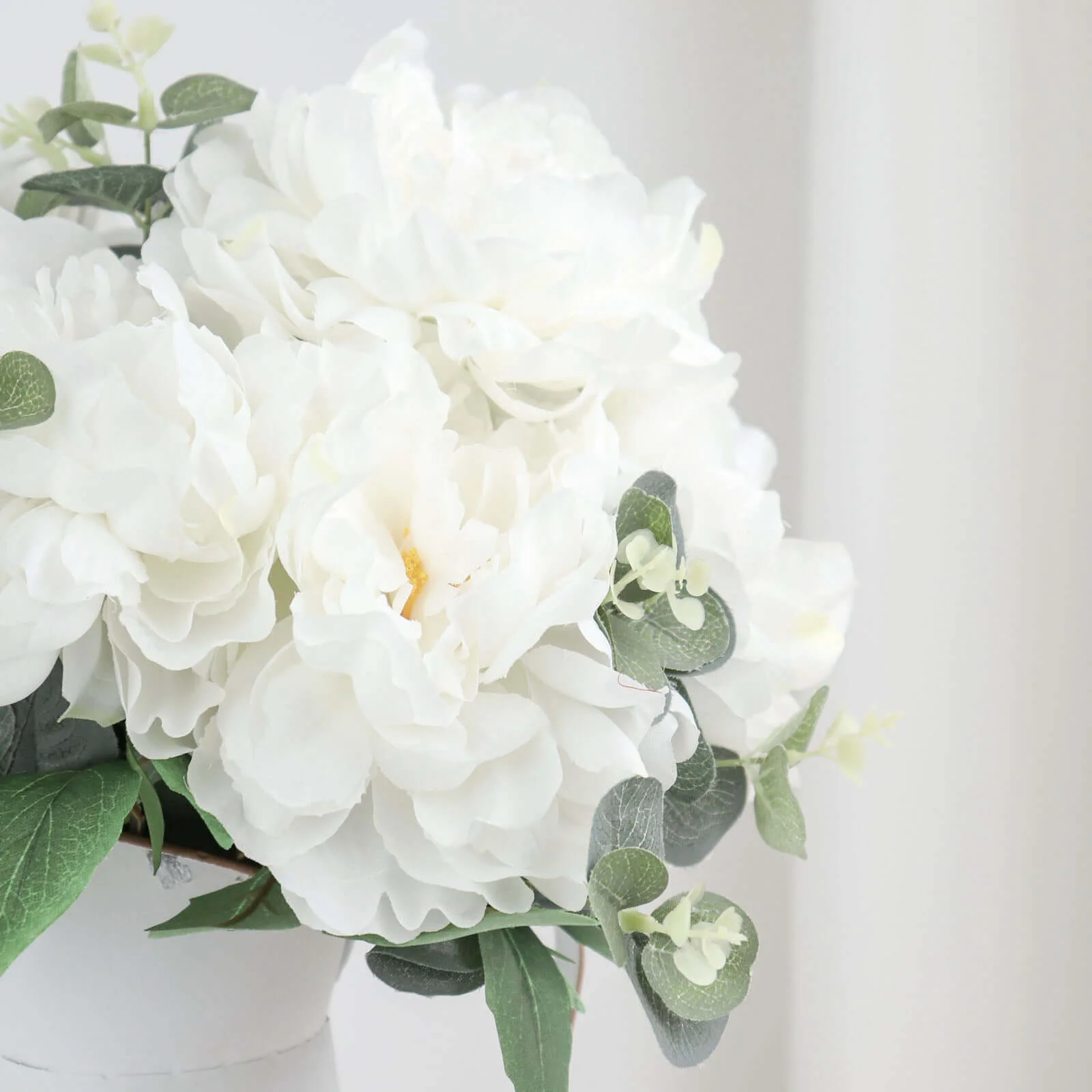 2 Bushes White Artificial Silk Peony Flower Bouquets, Real Touch Peonies Spray 17" - Image 8
