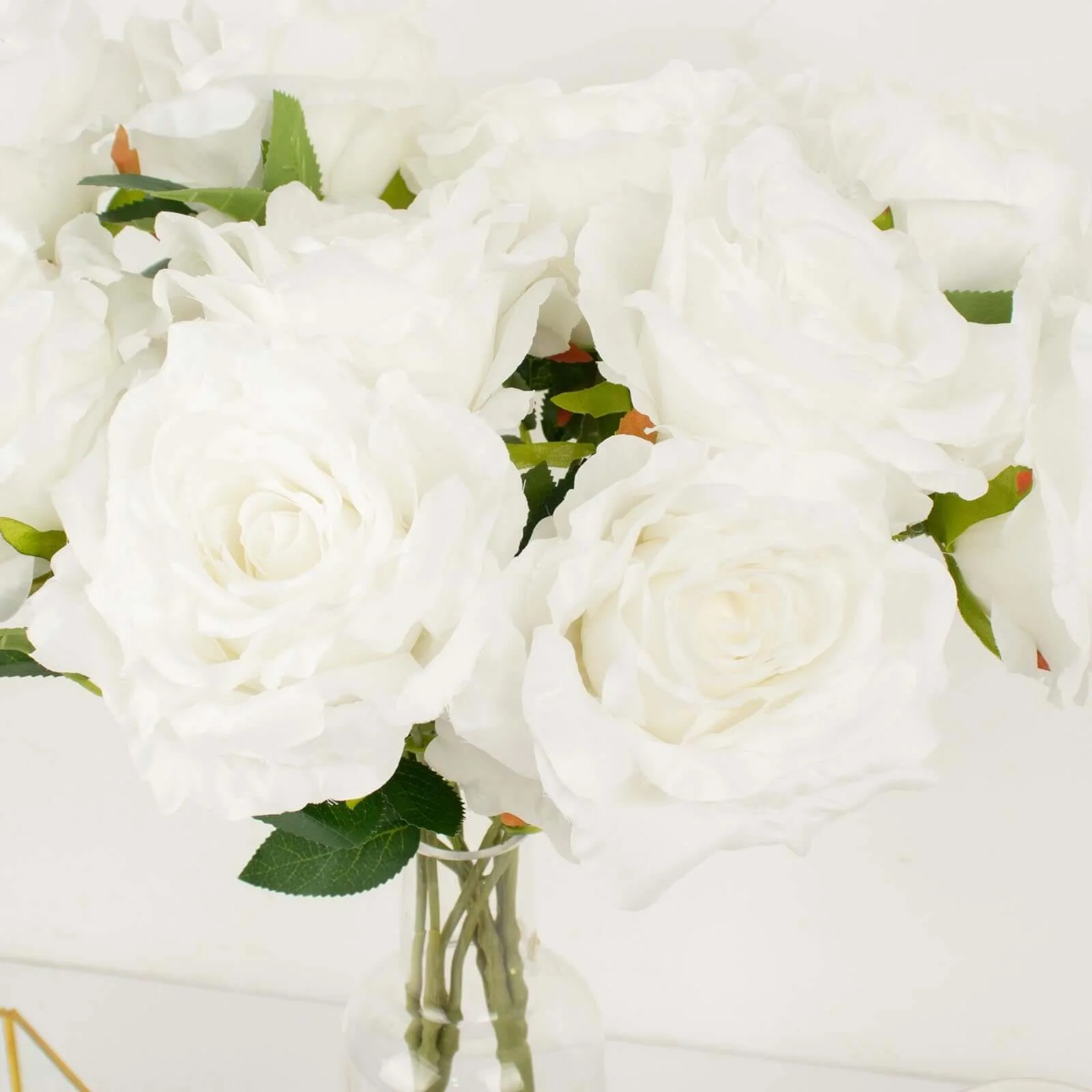 2 Bushes White Premium Silk Jumbo Rose Flower Bouquet, High Quality Artificial Wedding Floral Arrangements 17" - Image 2