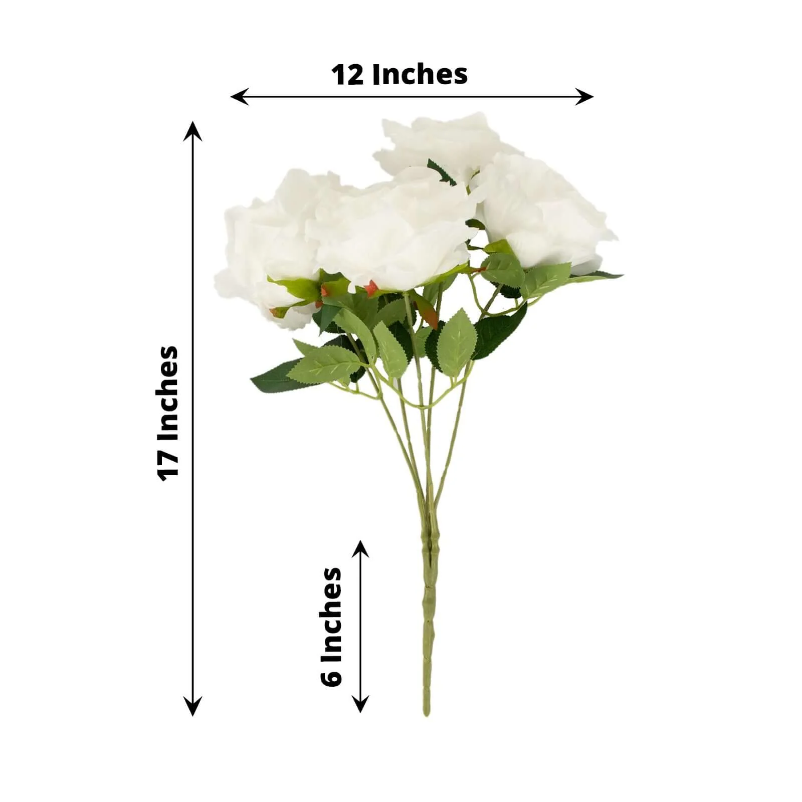 2 Bushes White Premium Silk Jumbo Rose Flower Bouquet, High Quality Artificial Wedding Floral Arrangements 17" - Image 3