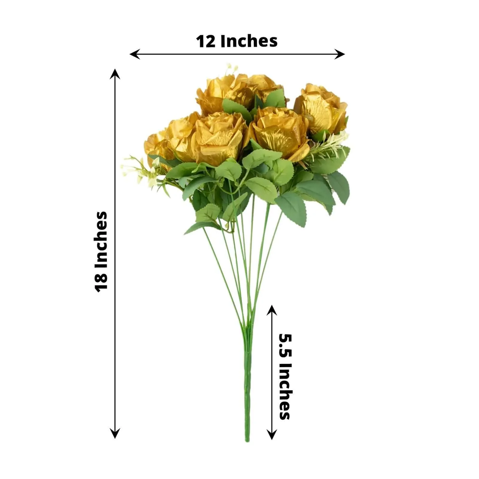 2 Bushes Gold Artificial Silk Rose Flower Arrangements, Real Touch Long Stem Flower Bouquet 18" - Image 3