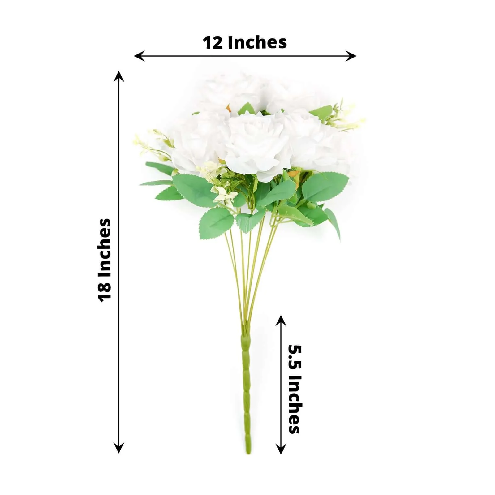 2 Bushes White Artificial Silk Rose Flower Arrangements, Real Touch Long Stem Flower Bouquet 18" - Image 2