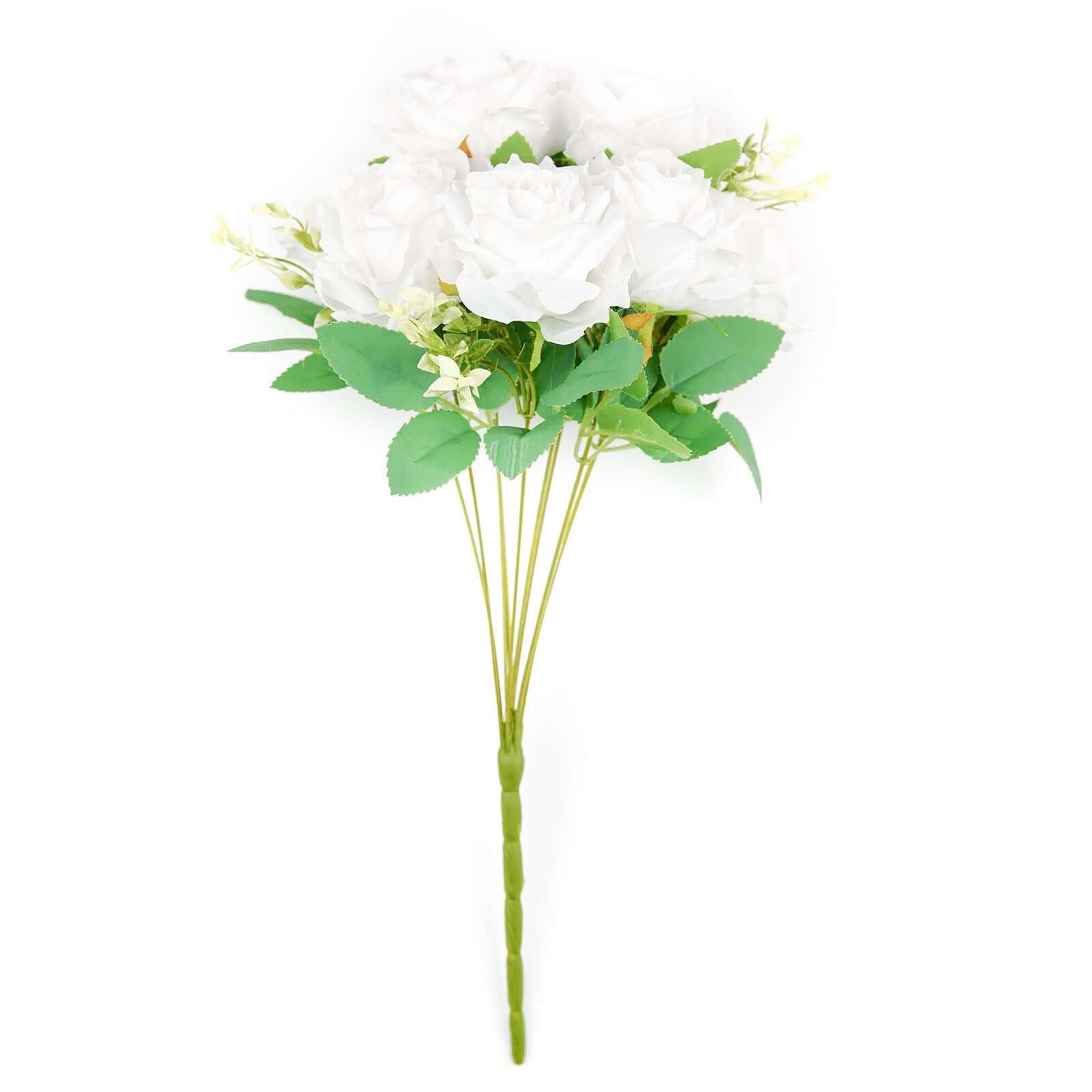 2 Bushes White Artificial Silk Rose Flower Arrangements, Real Touch Long Stem Flower Bouquet 18" - Image 5