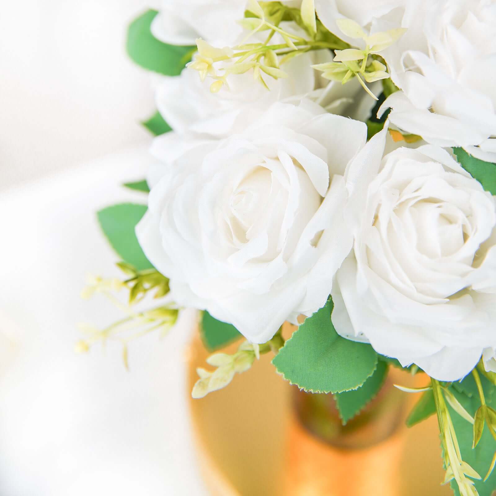 2 Bushes White Artificial Silk Rose Flower Arrangements, Real Touch Long Stem Flower Bouquet 18" - Image 7