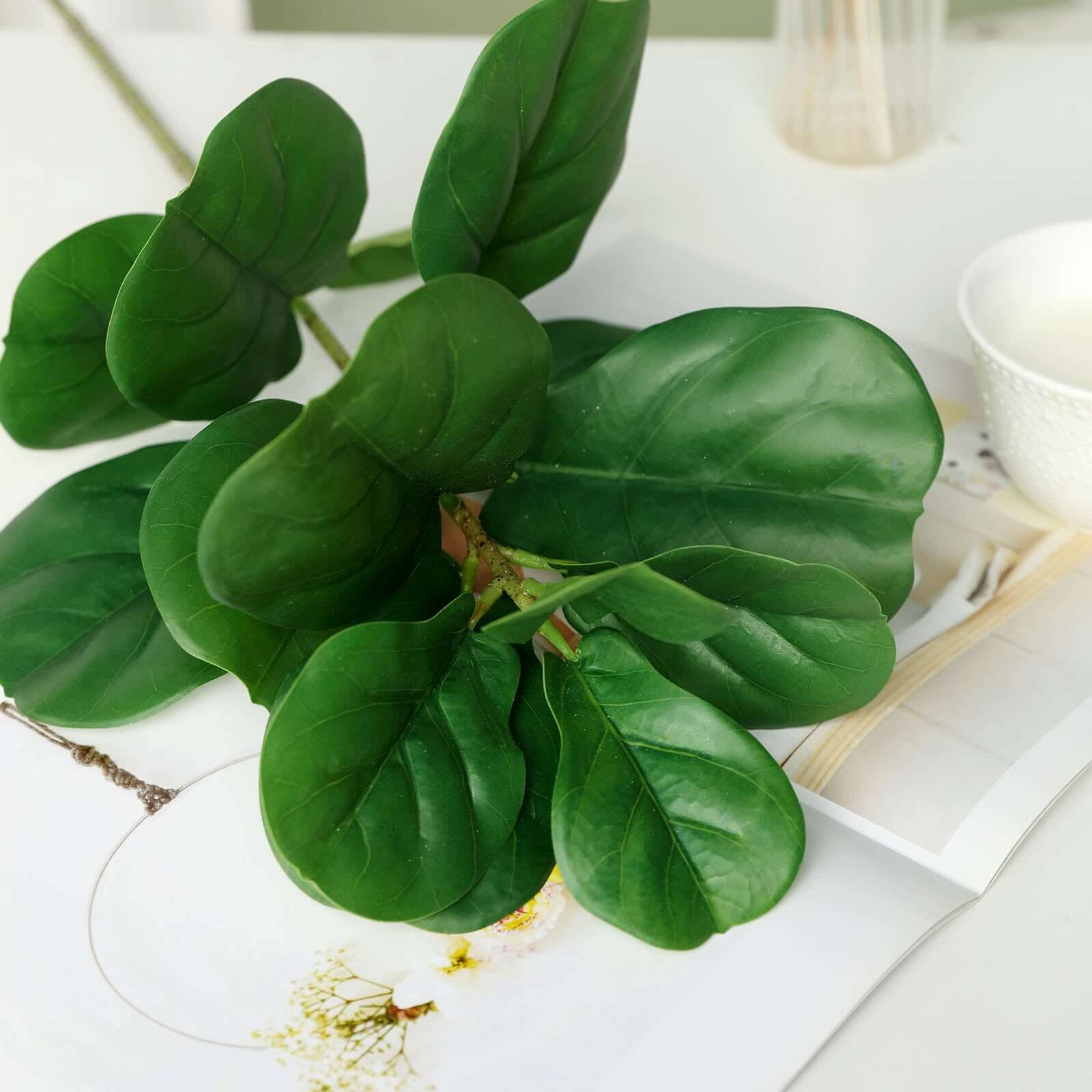 2 Bushes Green Artificial Fiddle Leaf Branch Stems, Faux Plants 25" - Image 10