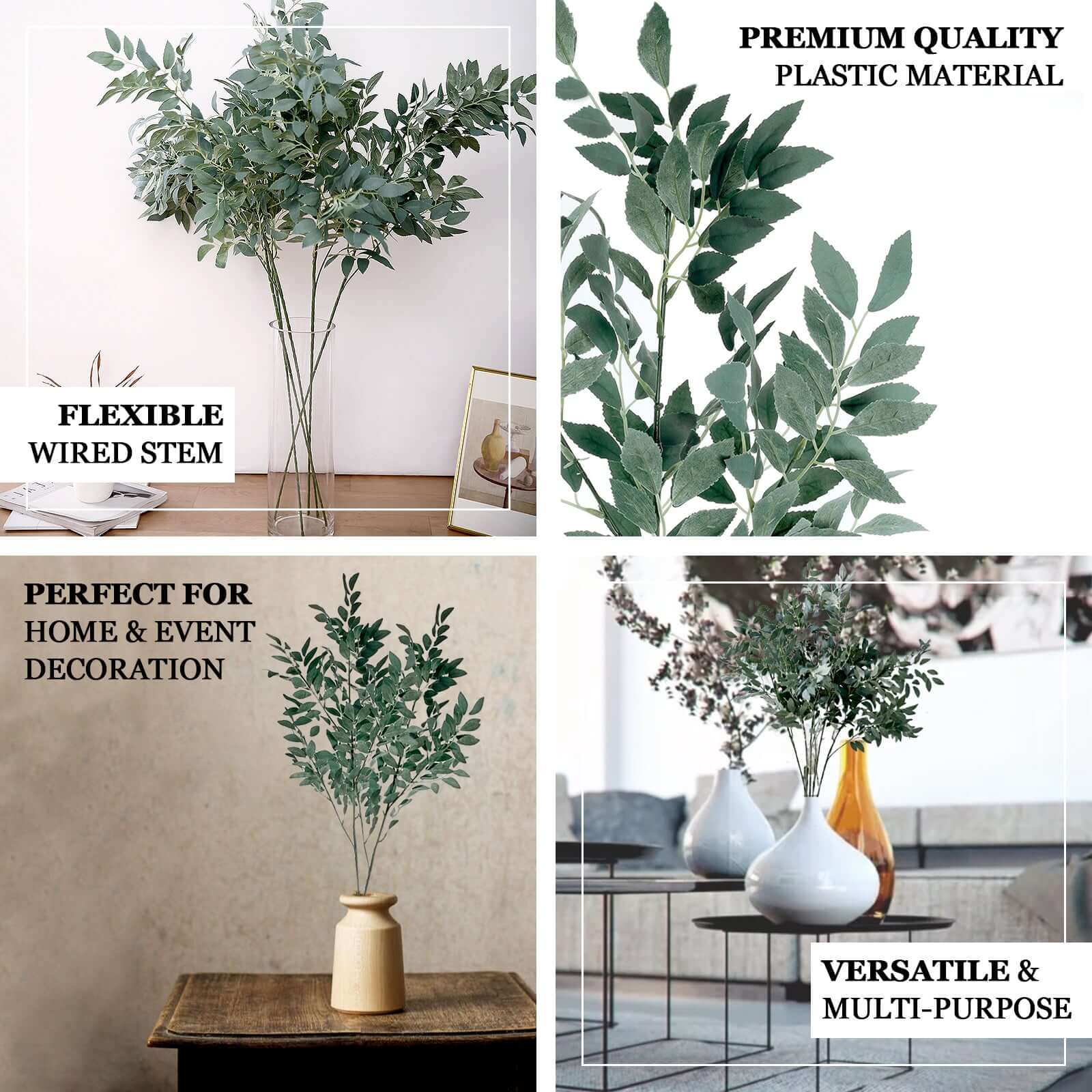 2 Bushes Frosted Green Artificial Silk Plant Stem Vase Fillers, Faux Beech Leaf Branches 42" Tall - Image 4