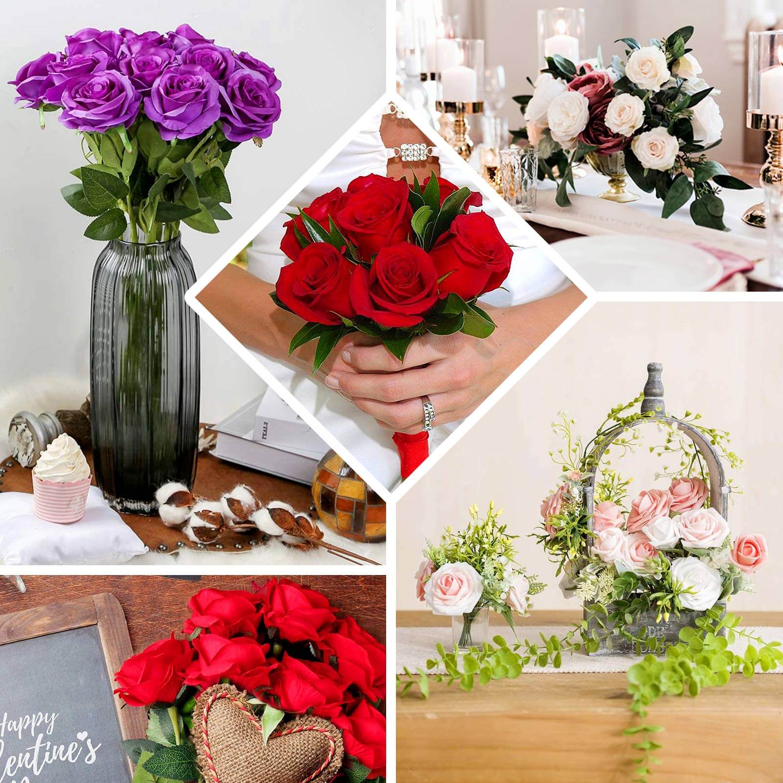 2 Bushes Artificial Silk Rose Flower Arrangements, Light Blush Real Touch Long Stem Flower Bouquet 18" - Image 5