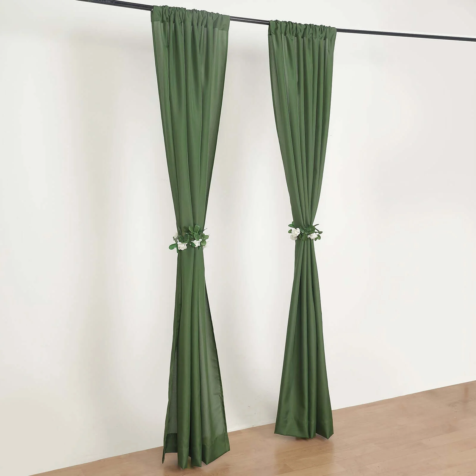 2 Pack 5ftx8ft Olive Green Polyester Backdrop Drape Curtains With Rod Pockets, Event Divider Panels 130GSM - Image 3