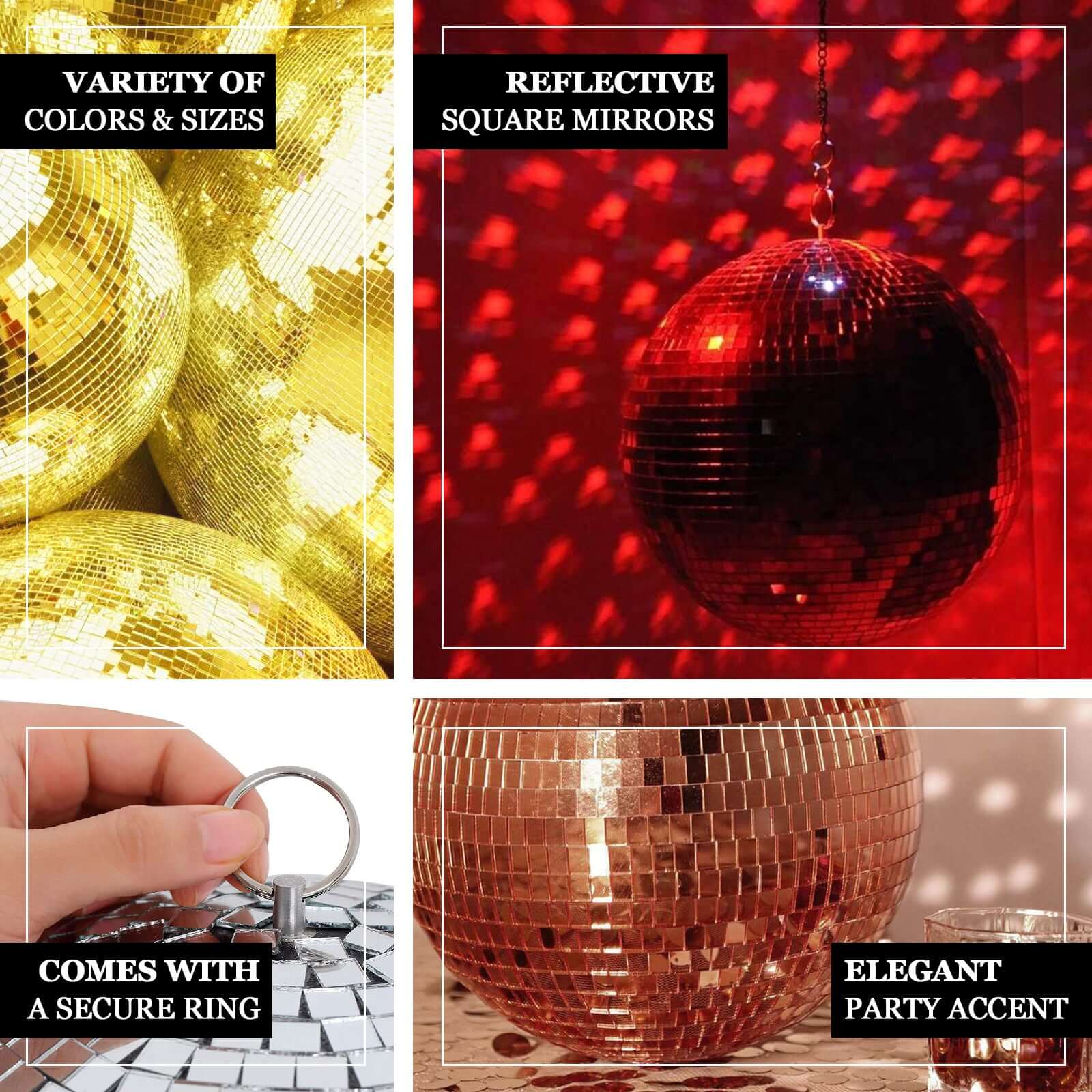 2 Pack Rose Gold Foam Disco Mirror Ball With Hanging Swivel Ring, Holiday Party Decor 10" - Image 3