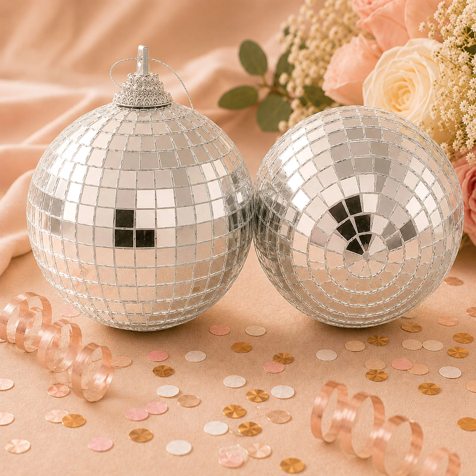 2 Pack Silver Foam Disco Mirror Ball With Hanging Swivel Ring, Holiday Party Decor 10" - Image 6