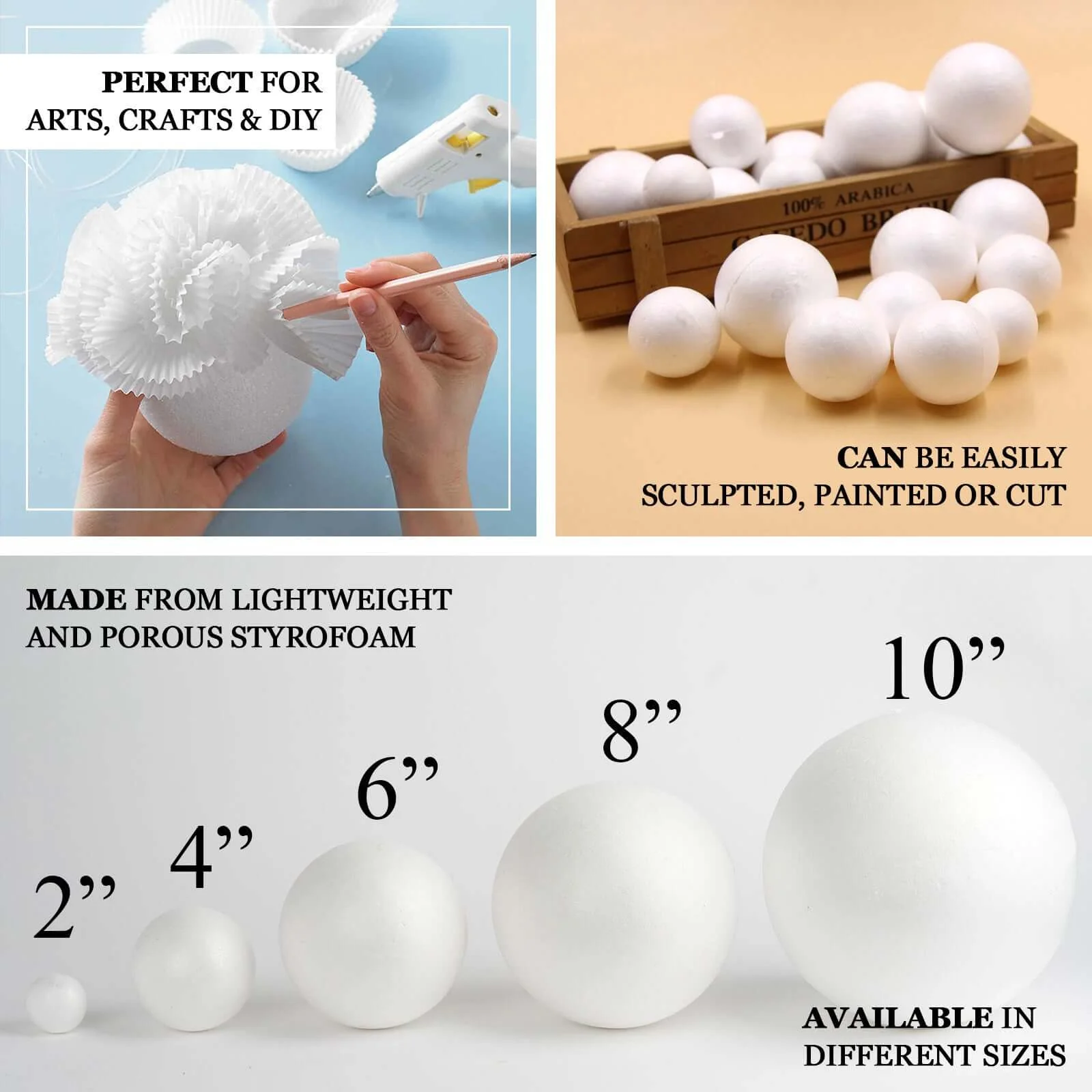 2 Pack White StyroFoam Foam Balls For Arts, Crafts and DIY 10" - Image 7