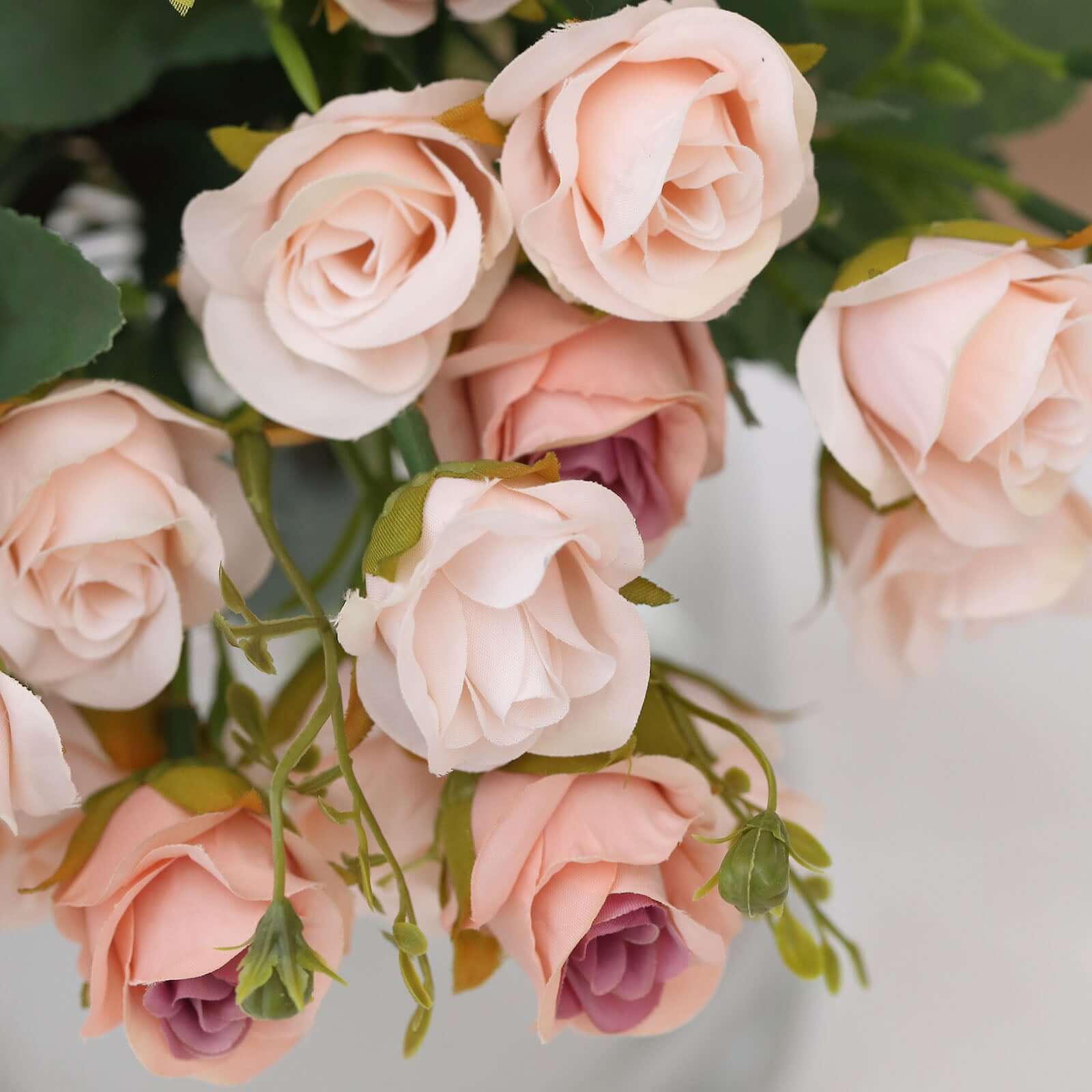 2 Pack Blush Artificial Open Rose Flower Bouquets, Small Faux Floral Arrangements 12" - Image 2